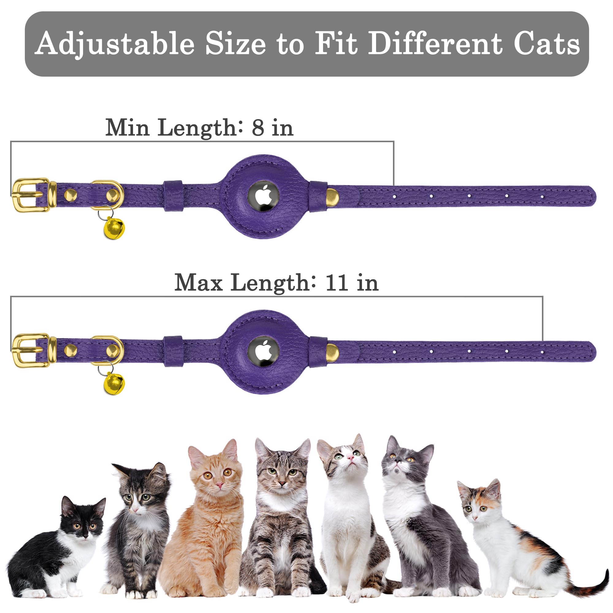 OOPSDOGGY Cat Collar with Bell for AirTag, Non Breakaway Leather Kitten Collar with Apple Air Tag Holder - Image 4