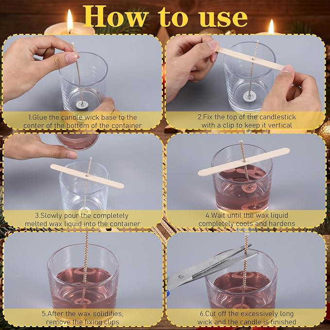 Mechas de algodón para velas, 50 pcs con soportes y adhesivos miniatura 5