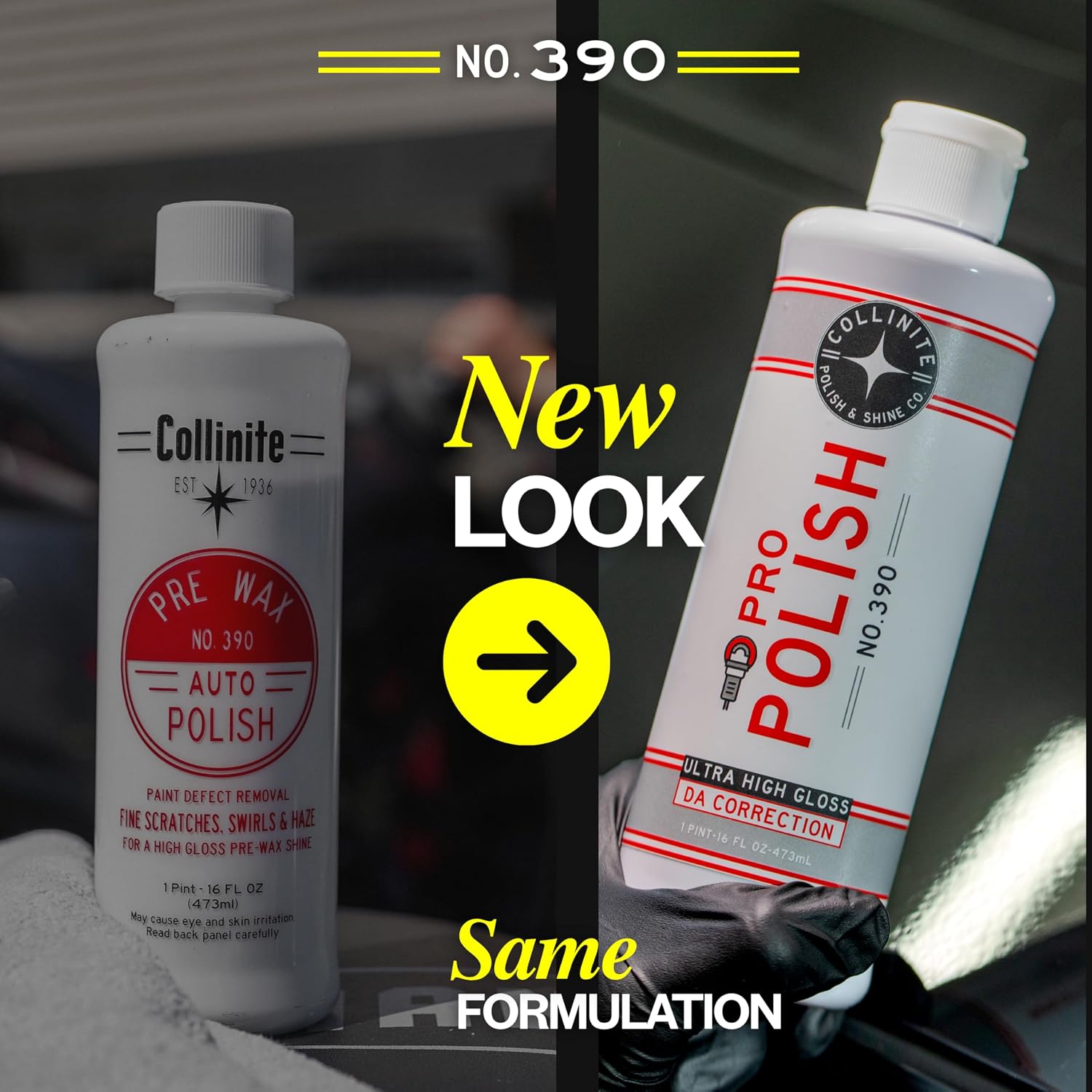 Collinite 390 Machine Polish 16 fl oz - Removes Swirls, Fine Scratches, Compound Haze, Wash Marks/High Gloss & Mirror Finish/DA Use on Cars, Trucks