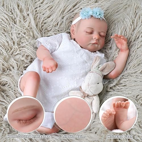Miniatura 3 de Muñecas realistas de bebé Reborn  Cuerpo de tela suave de 17 pulgadas  Muñeca de bebé recién nacida durmiente con accesorios de juguete, juego de