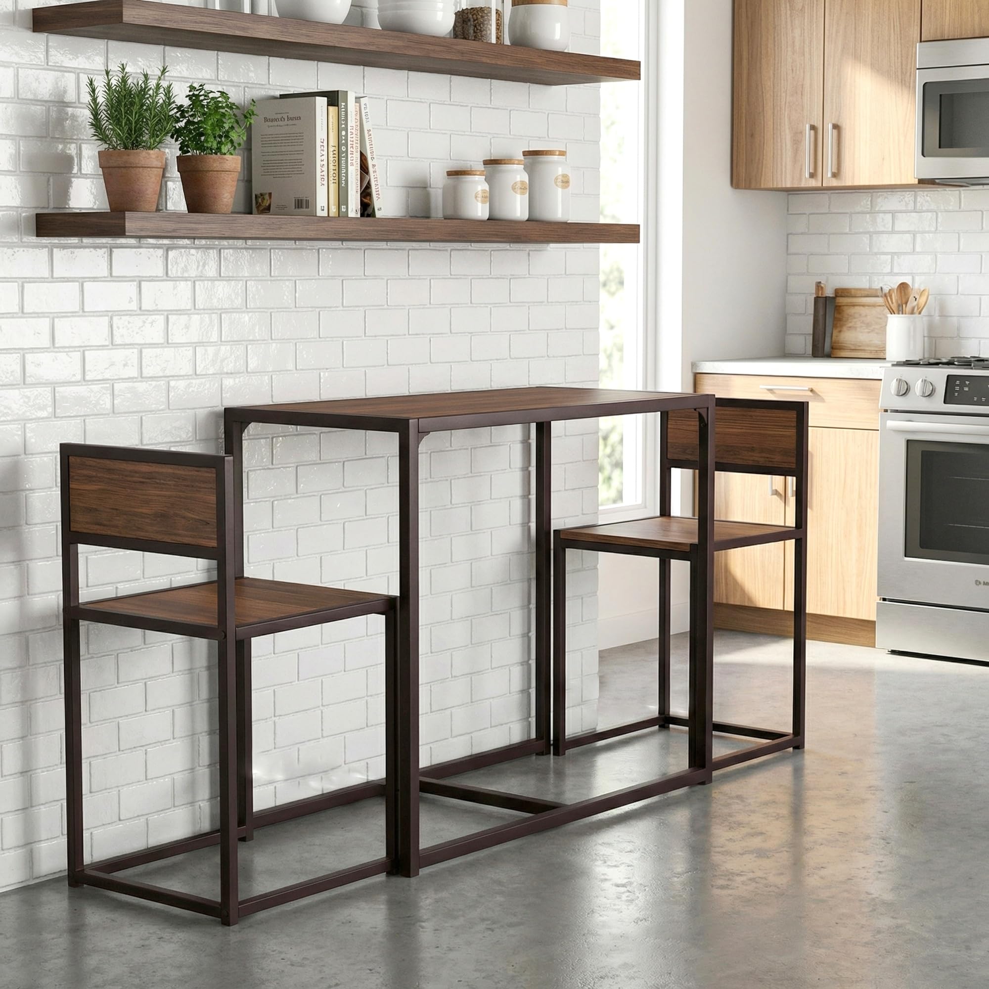yelloo - Tavolo Bar con Sgabelli Salvaspazio, Angolo Bar per Casa, Tavolino Bar uso Interno, Ideale per Birreria, Pizzeria, Perfetto per Arredare Casa con Stile (Siena - Tavolo + 2 Sedie)