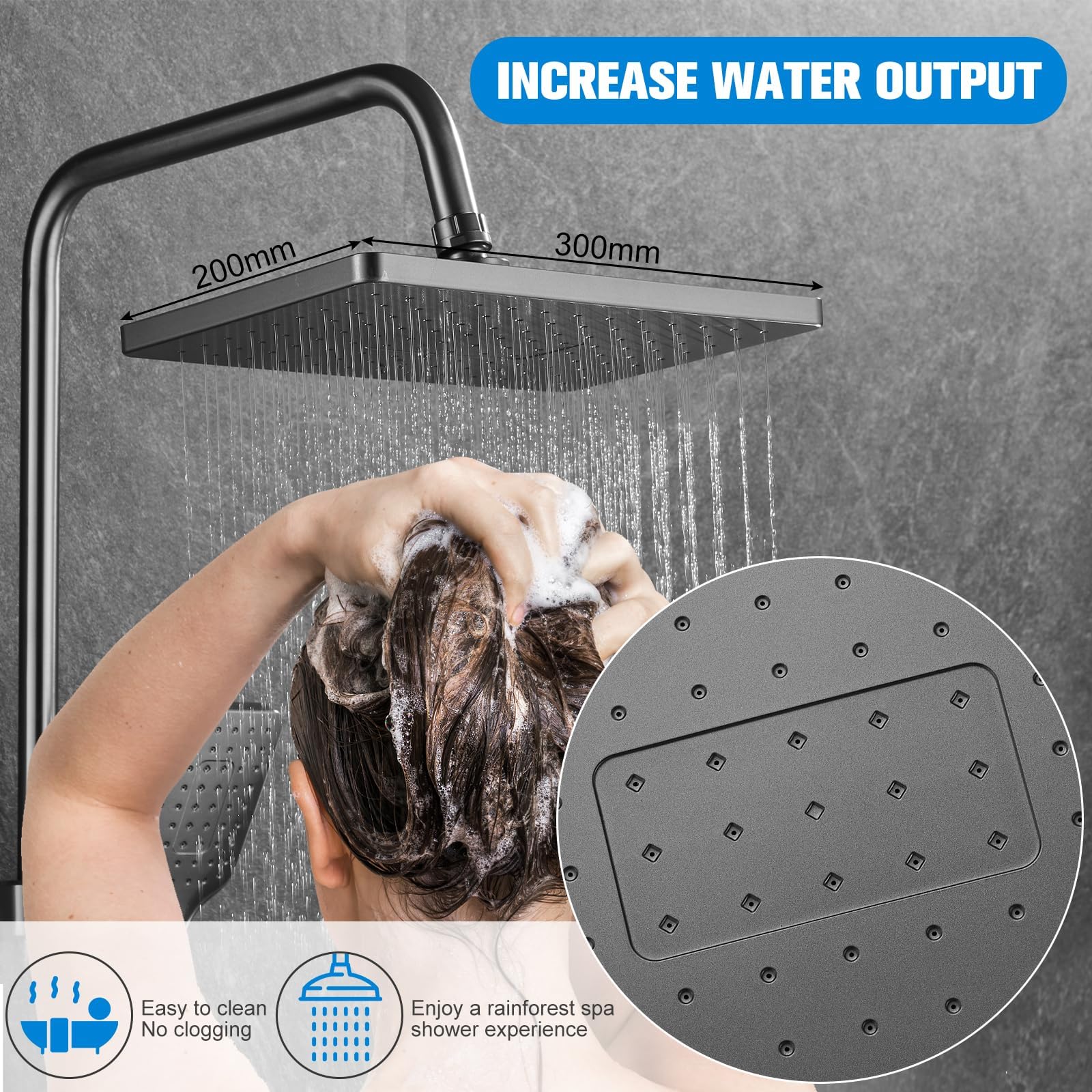 Columna de Ducha con Rociador Superior/Ducha de Mano ABS, 4 Modos Espacio Aluminio Columna Ducha Columna de Baño Multifuncional Altura Ajustable 85-105cm, Negro