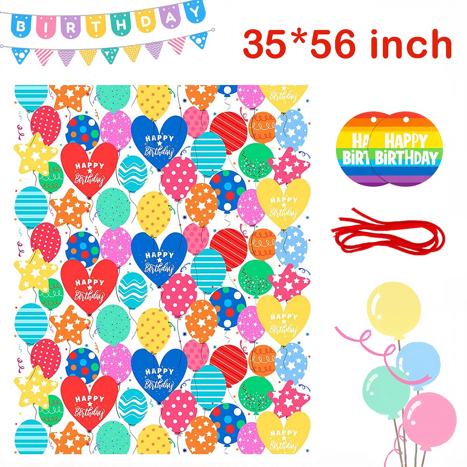 Sofier Large Birthday Gift Bags 36''x56'' Jumbo Happy Birthday Gift Wrap Extra Large Plastic Gift Bags for Big Giant Presents Kids Party