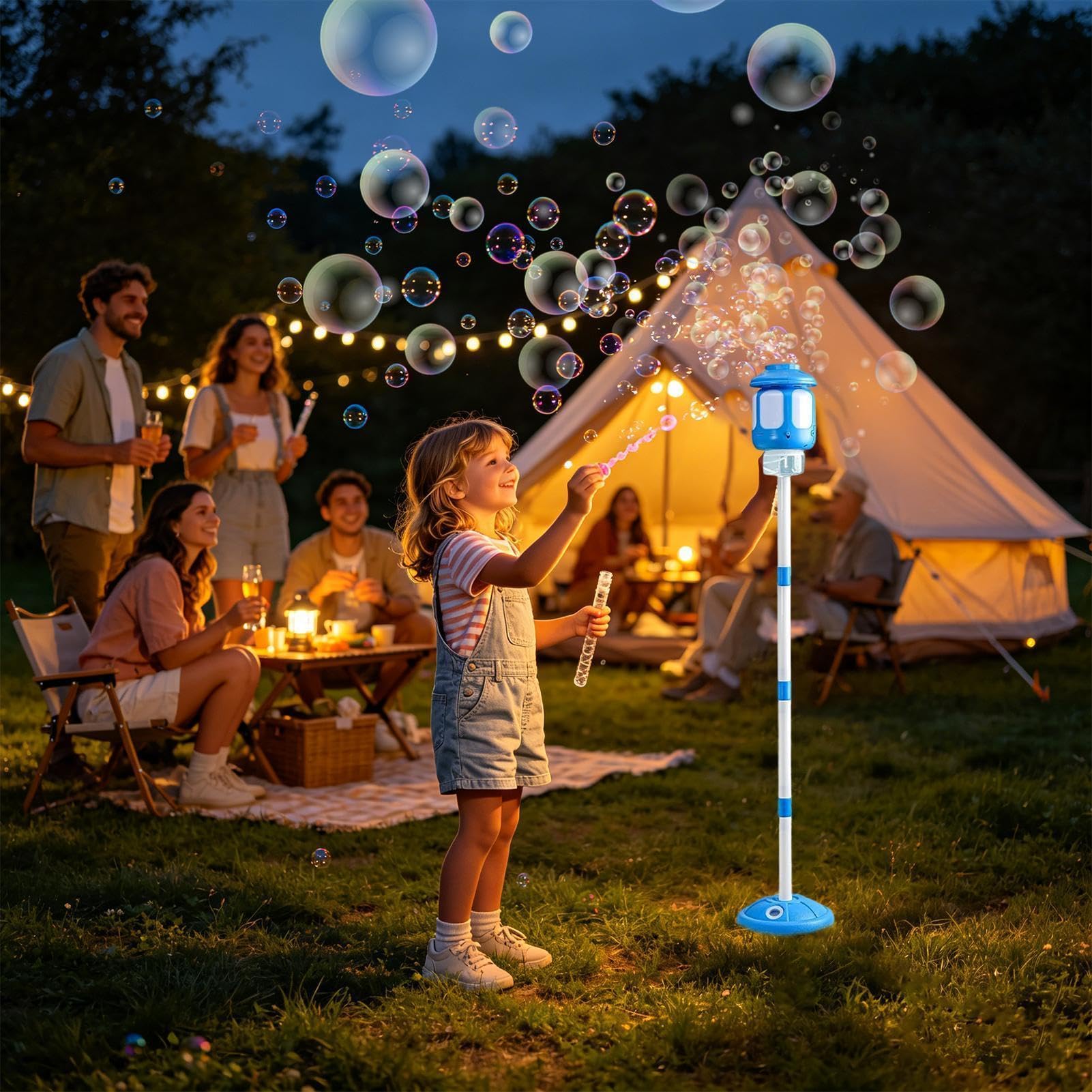 Maszyna do robienia bąbelków, regulowana wysokość lampa uliczna dmuchawa bąbelkowa ze światłem i muzyką, gry na świeżym powietrzu do ogrodu, na patio, podwórko, trawnik, imprezę, ślub, festiwal