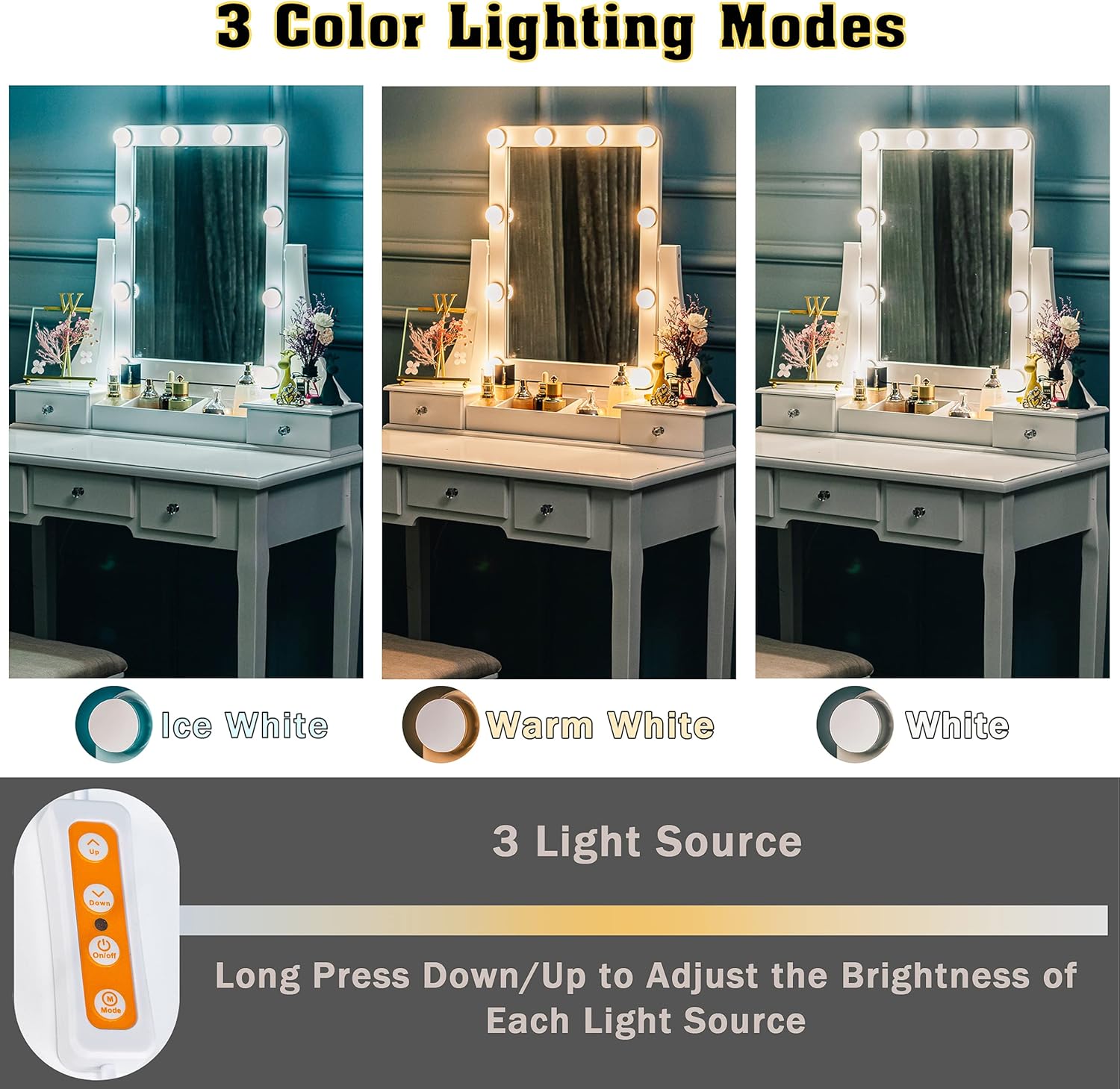 Promo Discount Up To 70% Off Vanity Table with Lighted Mirror, Makeup Dressing Table with 10 Lights and 5 Drawers,Detachable Top and 360 Rotation Mirror, Modern Dresser Desk Vanity Table for Bedroom (White) Up To 40% OFF Vanity Table with Lighted Mirror, Makeup Dressing Table with 10 Lights and 5 Drawers,Detachable Top and 360 Rotation Mirror, Modern Dresser Desk Vanity Table for Bedroom (White)