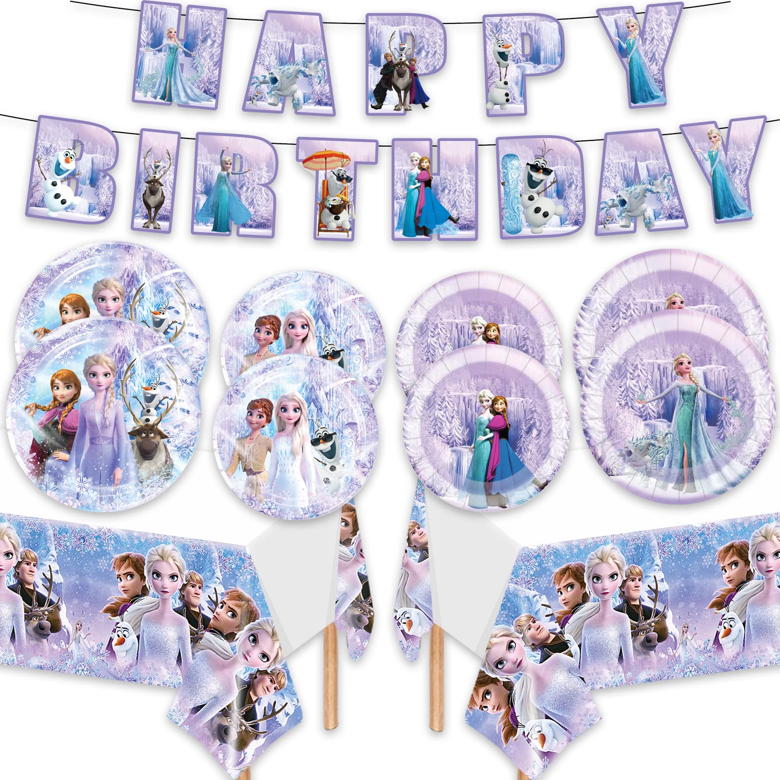 Frozen Party Supplies Elsa Party Supplies Includes Plates Banner Tablecover for Frozen Party Decoration