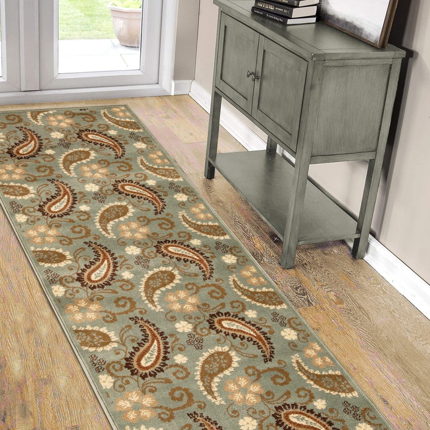 BNM Indoor Area Rug Runner with Jute Backing, Great for Entryway, Living Room, Kitchen, Dorm, Bedroom, Hallway, Perfect for Hardwood Floors, Vintage Paisley, 2'7" x 8, Slate