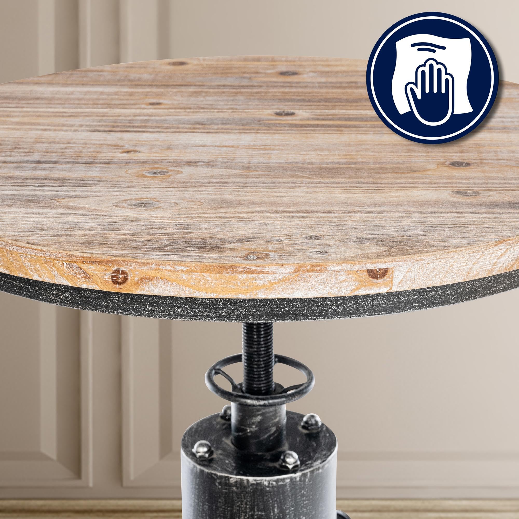 CLP Table Haute Ruhr I Table de Bar réglable en Hauteur avec Repose-Pieds I Structure de Table en métal et Plateau de Table en Bois de pin, Couleur:Argent Antique