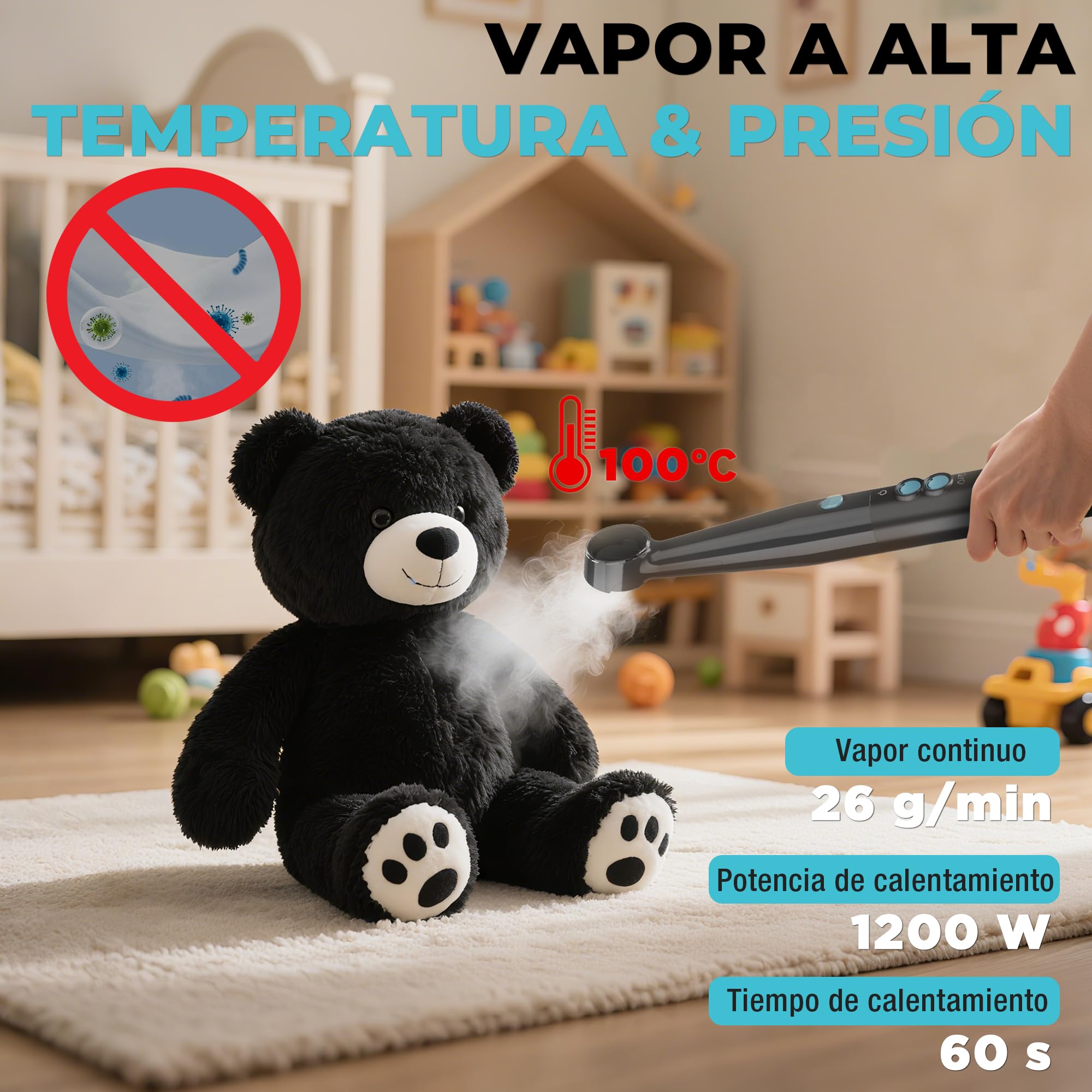 UMI Limpiador a Vapor y Aspiradora de Tapicerías, Limpieza Profunda | con 4 Modos, Calefacción 1200W, con Detergente y Cepillos, Para Sofás Colchones Alfombras, Depósitos 1,2L y 1,1L