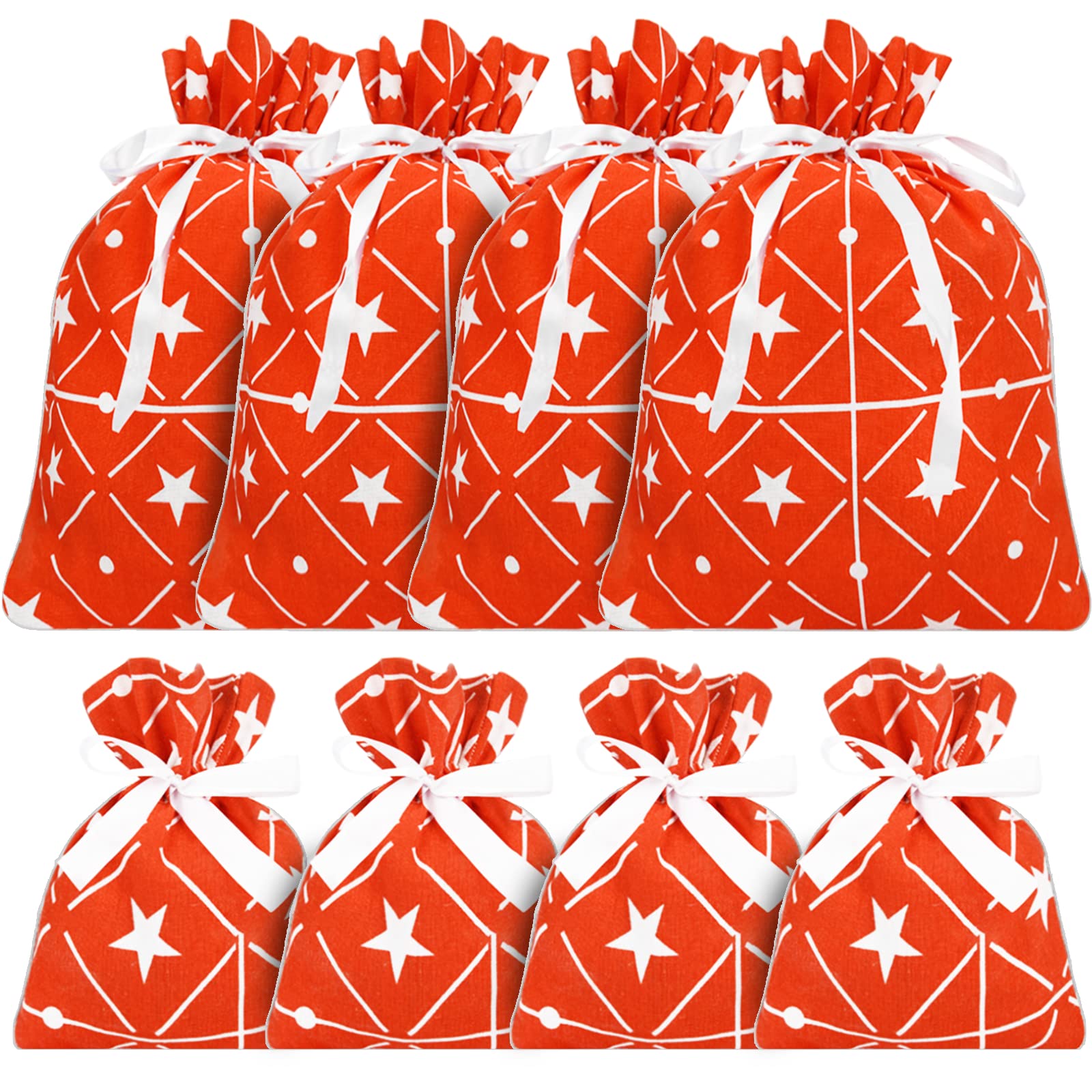 Photo 1 of 8 Pack Fabric Christmas Gift Bags Reusable with Drawstring Buffalo Plaid Xmas Party Favors Bags Assorted Size Christmas Bags for Gifts Red
