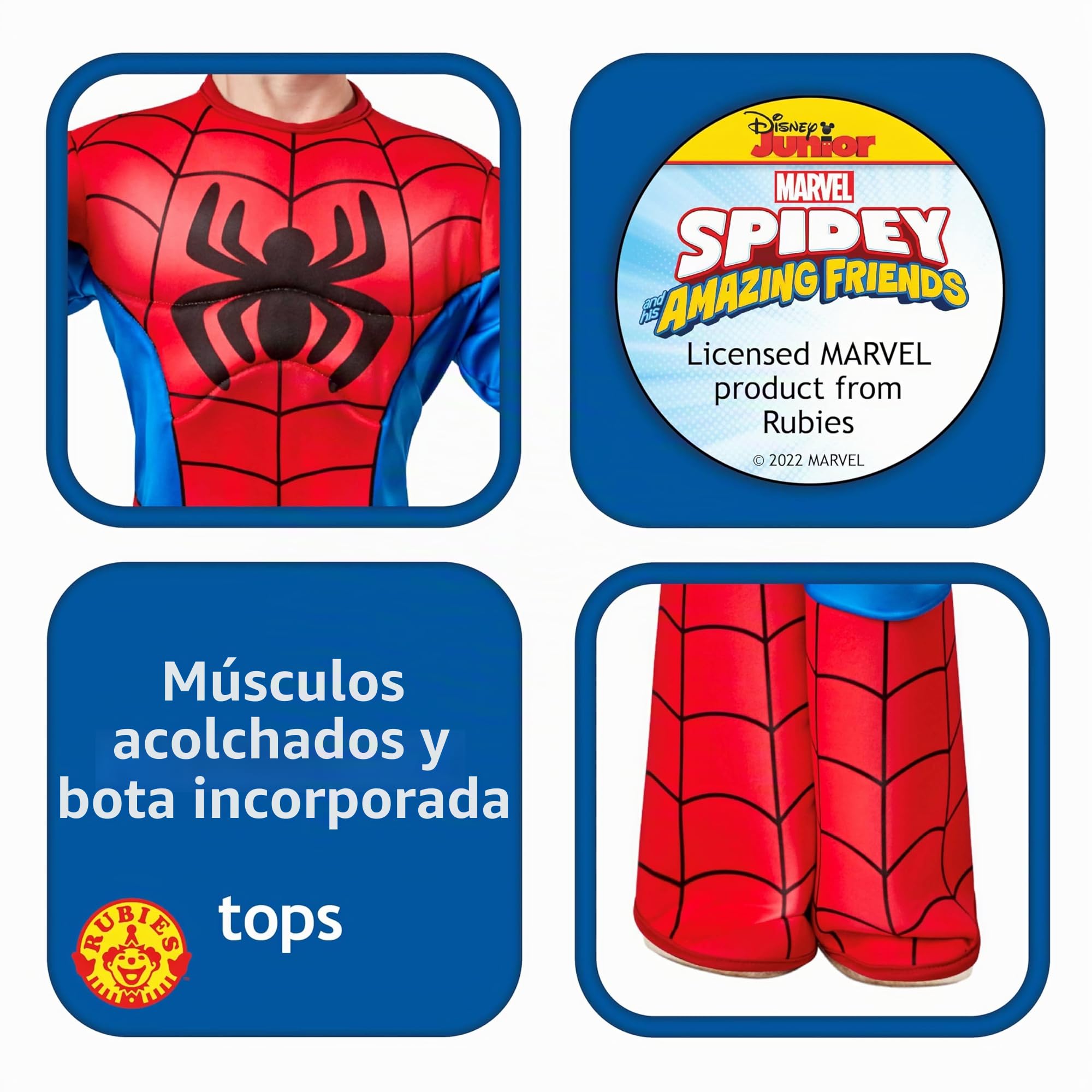 Rubies Disfraz Spidey Deluxe para niños y niñas, Jumpsuit de lujo, cubrebotas y máscara, Oficial Spidey & Friends para Carnaval, Halloween, Navidad y cumpleaños