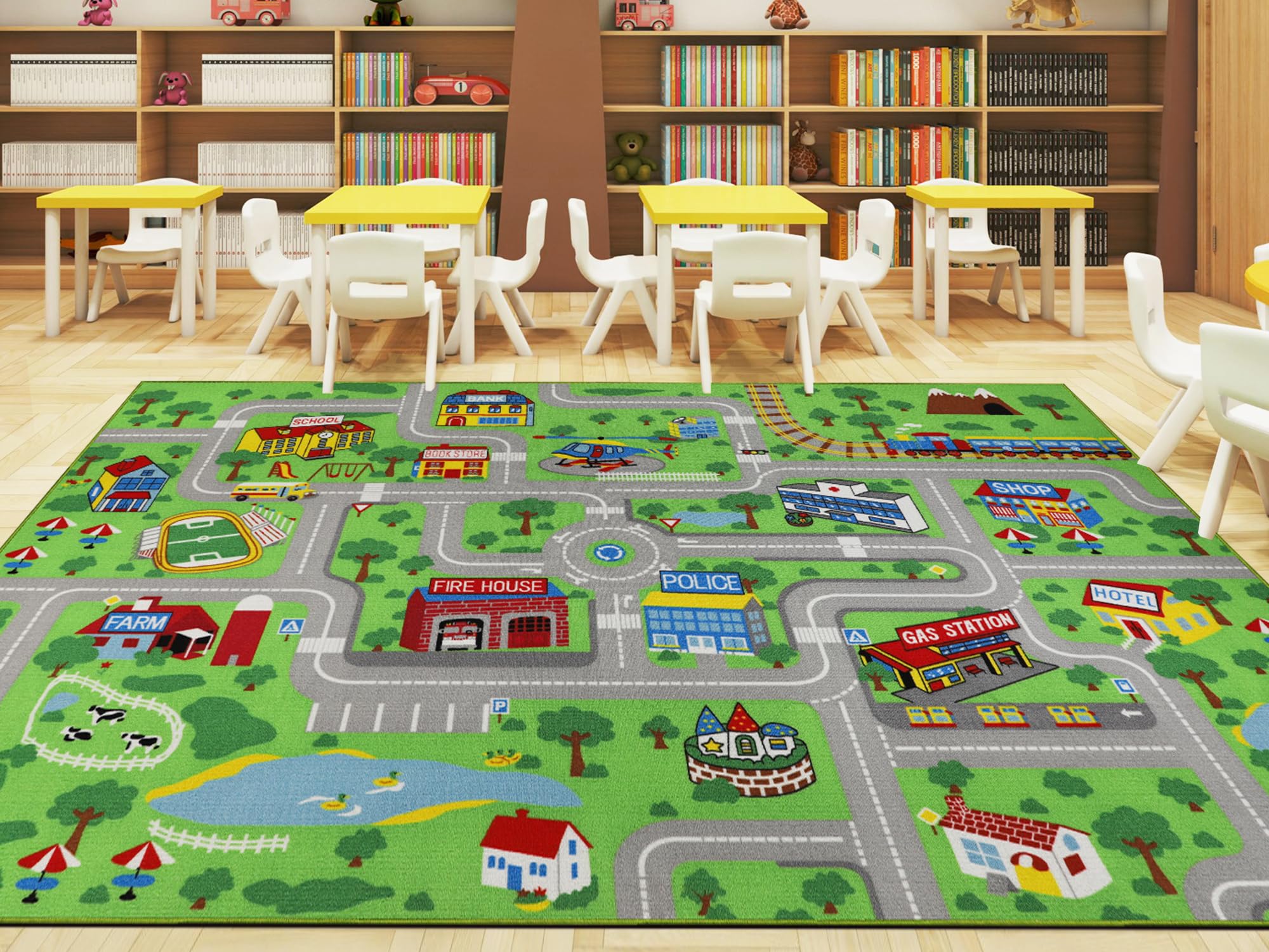 Capslpad Alfombra de juego para niños, alfombra de 200 x 300 cm, antideslizante, lavable a máquina, alfombra de ejercicio de pelo corto, alfombra educativa para habitación de niños, decoración de sala