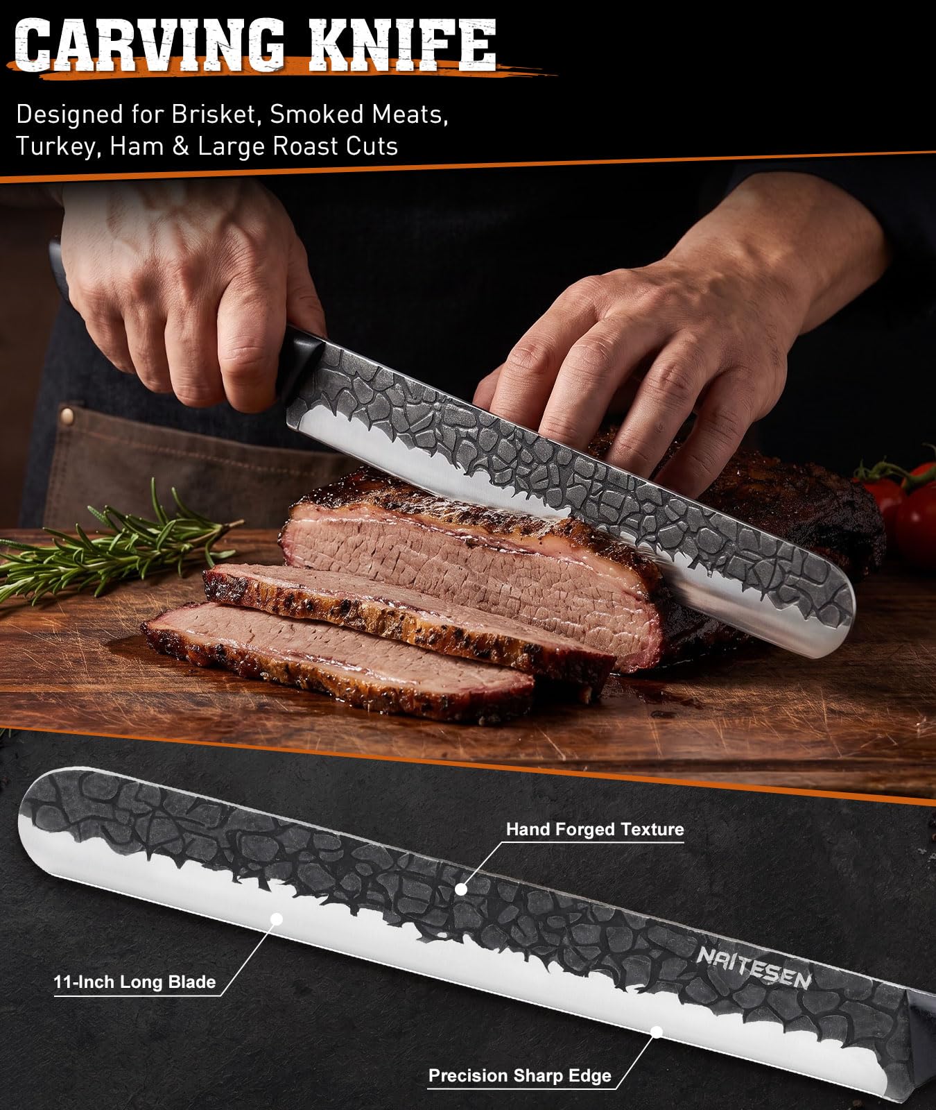 Naitesen 4PCS BBQ Brisket Knife Set With Roll Bag, Forged Butcher Knife Set — Amazon image 3
