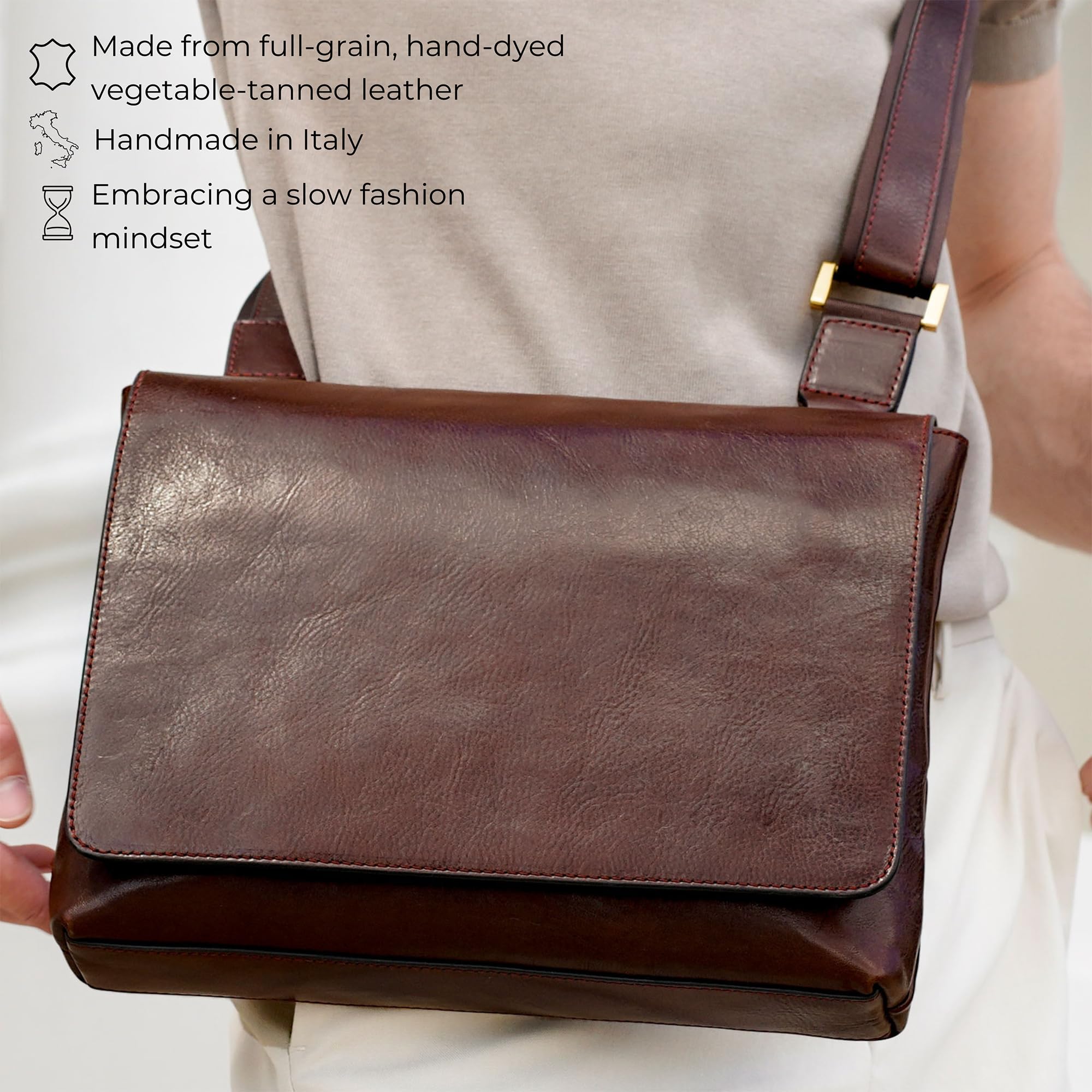 Time Resistance Leder-Umhängetasche für Herren – Umhängetasche – Vollnarbenleder – Umhängetasche in Tablet-Größe