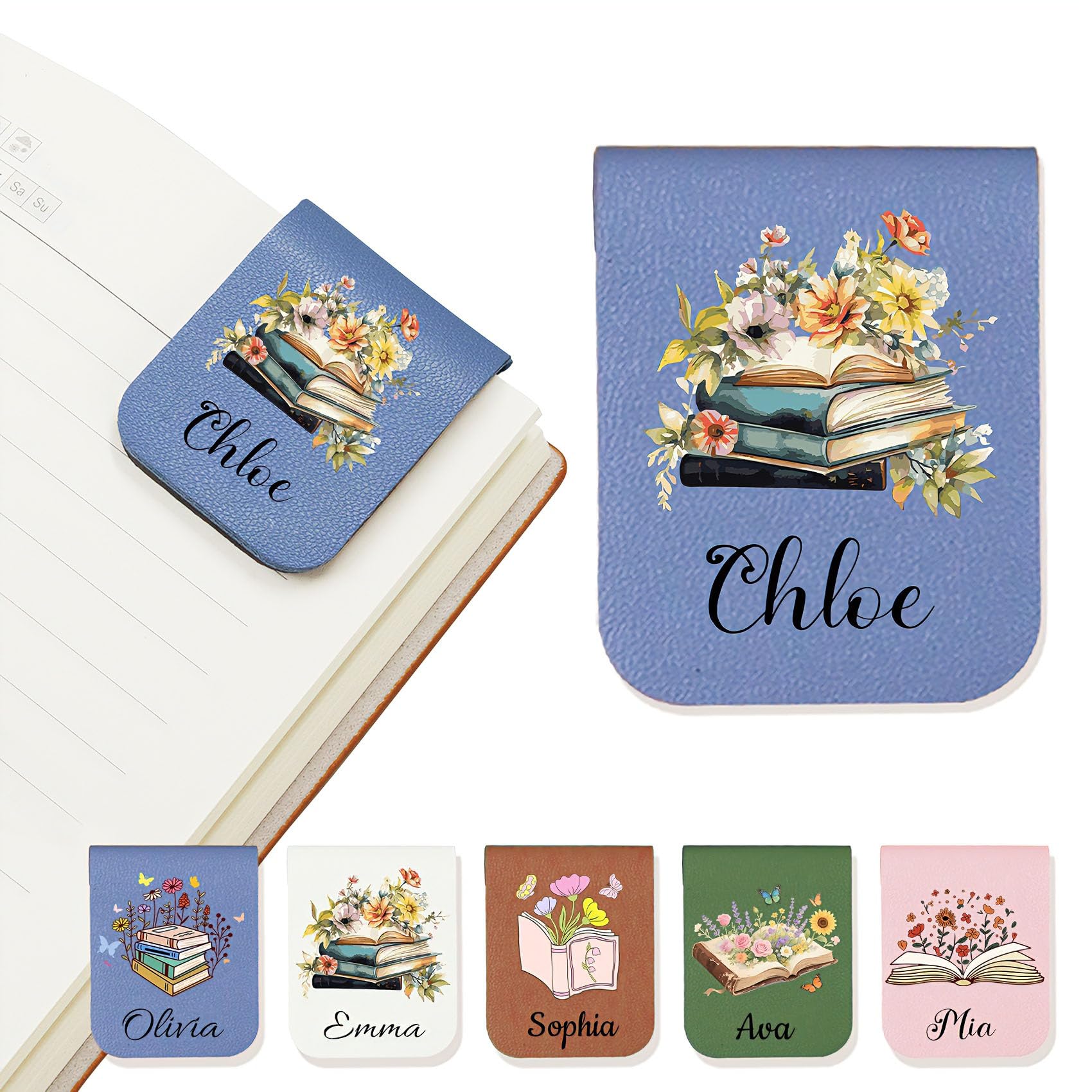 Personalised Bookmark,Custom Magnetic Leather Bookmarks with Name,Gifts for Book Lovers,Girlfriend,Boyfriend,Women,Men,Teacher,Birthday Graduation Ceremony,Floral Patterns are Available.