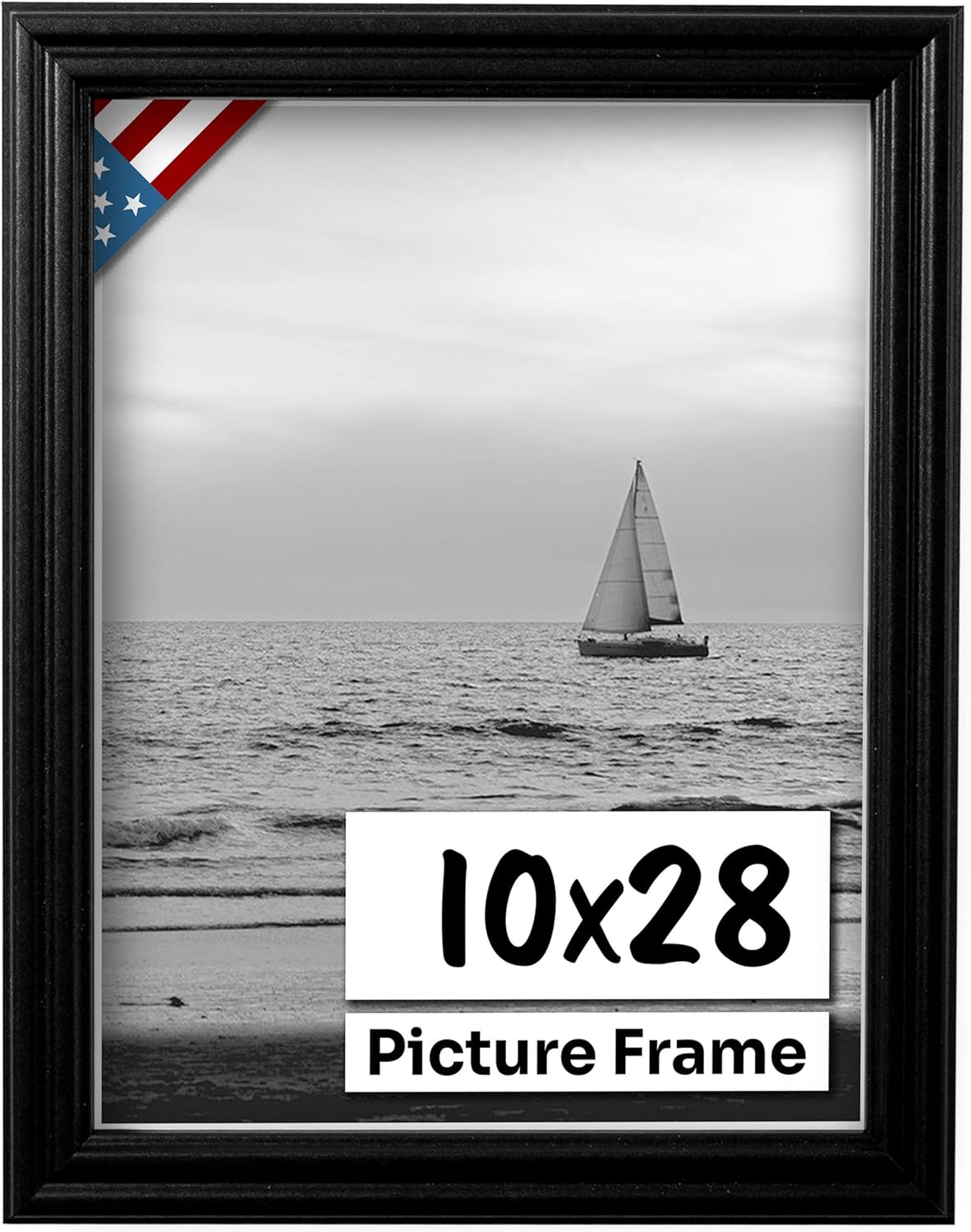 Black 10x28 Picture Frame .75" Inch Wide - Black Wall Decor Handmade Solid Wood Frames with Preinstalled Hangers and UV Blocking Plexiglass 28x10 Frame