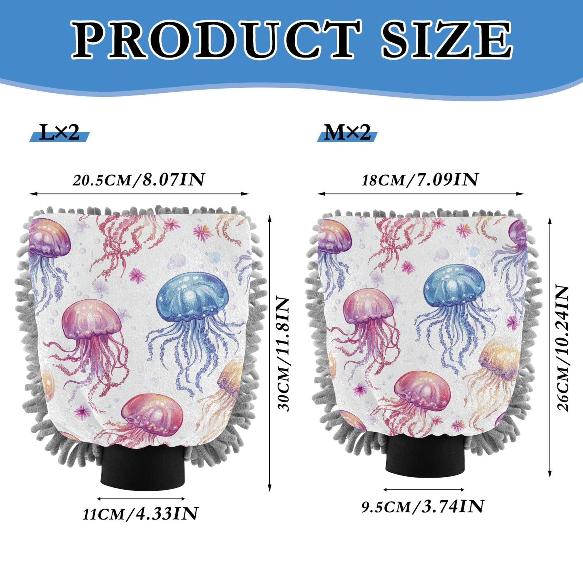 Cute Jellyfish White Hand Mitt Car Wash Glove 2 Pack Washing Mitts Non Scratch Clean Safe Mitt for Hand Brush Cleaning