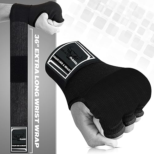 Miniatura 5 de BEAST RAGE Guantes interiores con envolturas de mano, envoltura rápida, largo de 36 pulgadas, soporte de muñeca de MMA, vendajes Muay Thai,