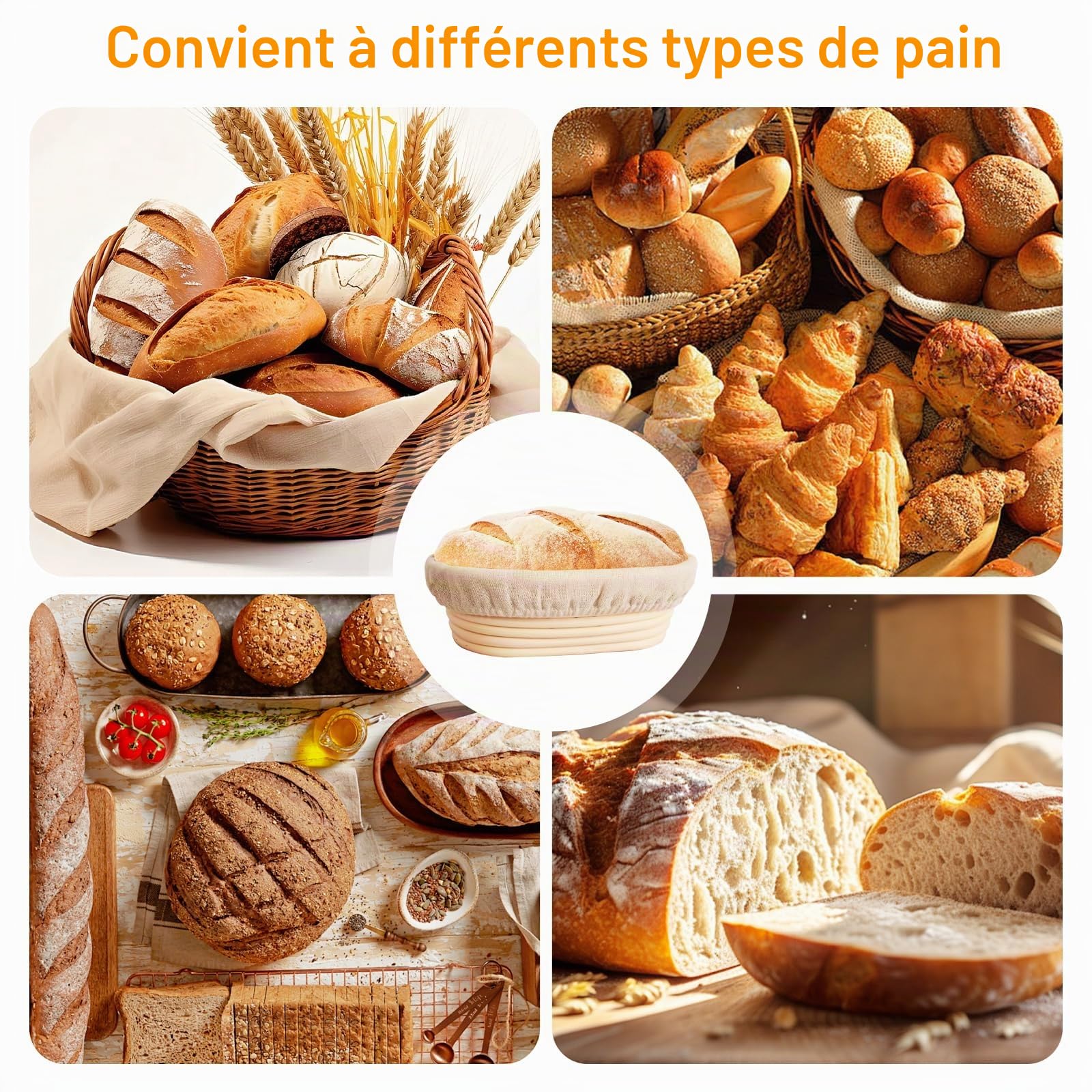 Lot de 6 Banneton pour Pain Ovale avec Doublure de Tissu, Petits paniers banneton de 15,2 cm, Accessoires pour la Cuisson du Pain, paniers de Fermentation en rotin pour la préparation de la