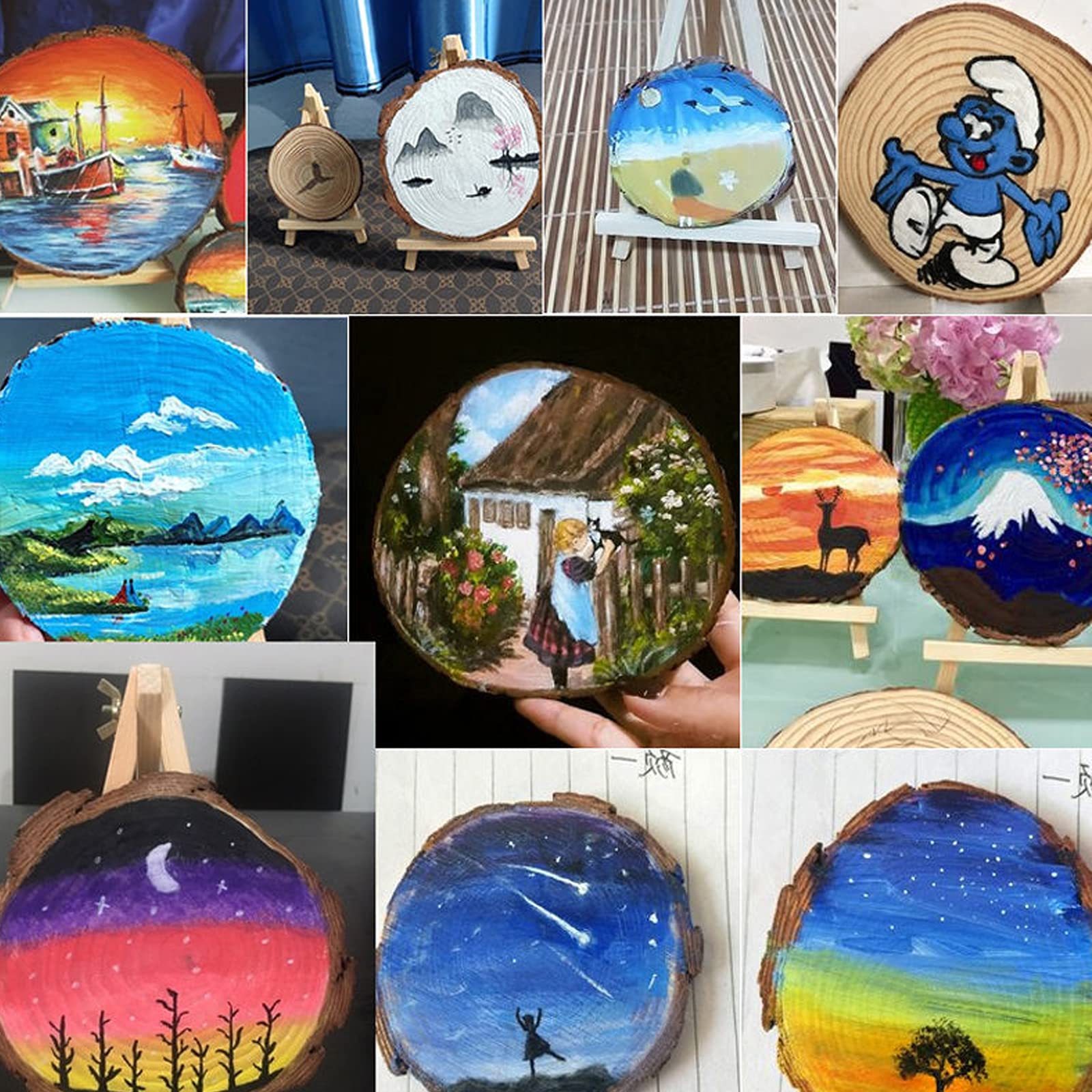Natuurlijke ronde houten plankjes onvoltooide houten kit cirkels ambachten boom plakjes met schors log schijven voor doe-het-zelf kunst en bruiloft centerpieces en versieren huis 8 stuks 7 ''-8 inch