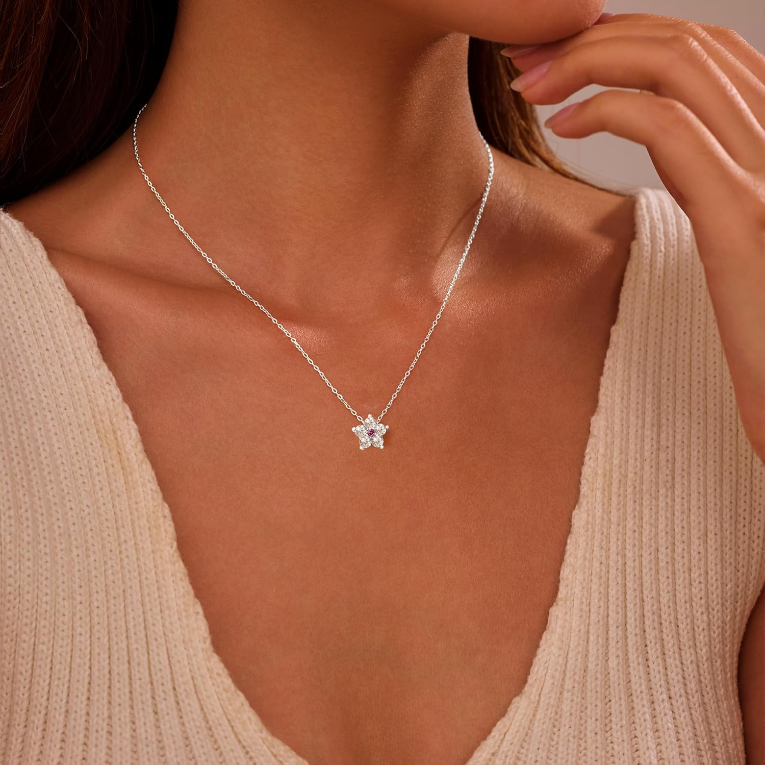 Dainty Lucky Clover Choker Necklace for Women 925 Sterling Silver Ruby Red Birthstone Necklace to Daughter Mom 14K Gold Plated Trendy Cute CZ Flower Pendant Charm Chain Birthday Valentines Day Jewelry Gift - Image 5