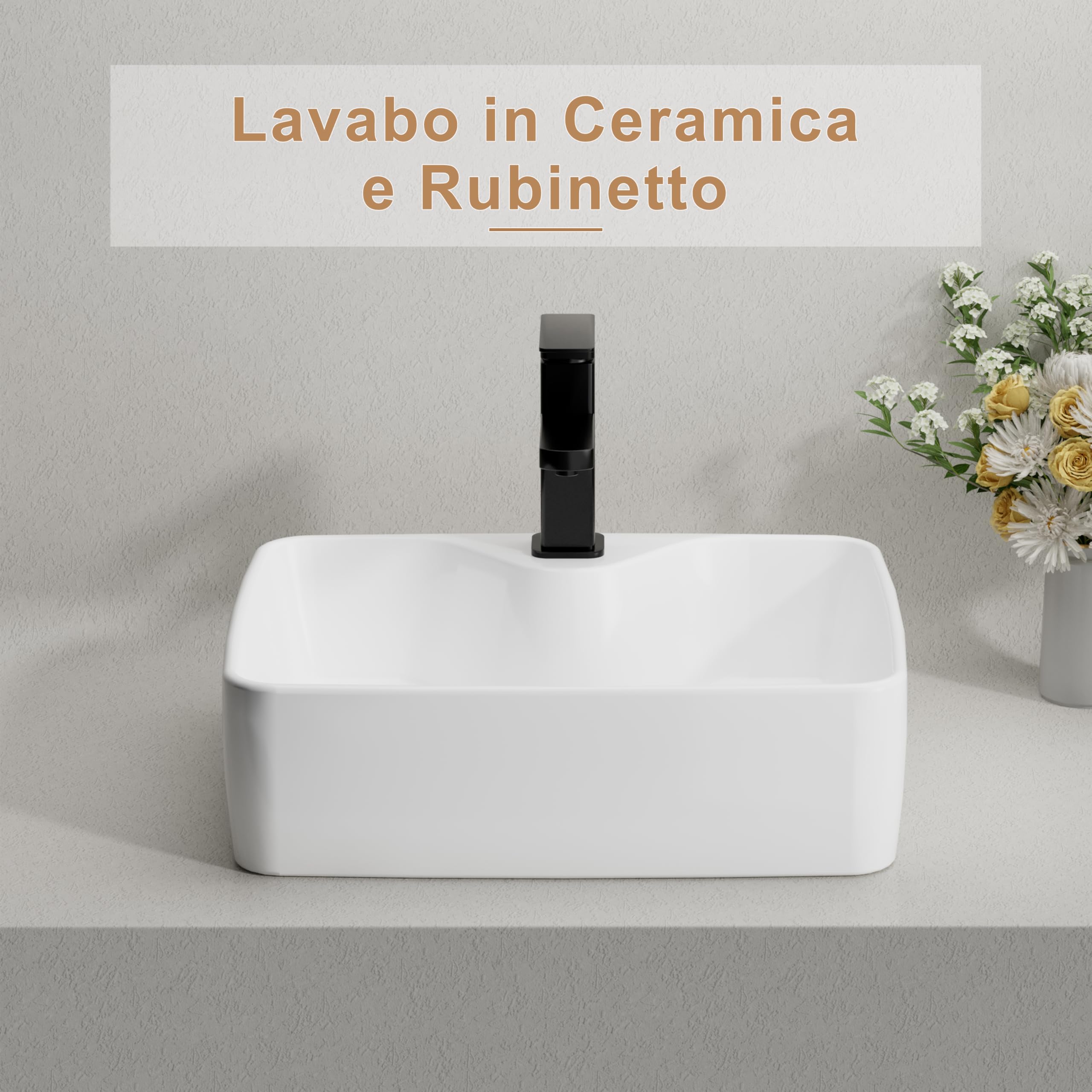 UEV Mobile Bagno 80CM con Lavabo in Stile Rustico,Lavandino con Mobiletto da Parete, Mobiletto Bagno Sospeso Impermeabile e Resistente, Nero