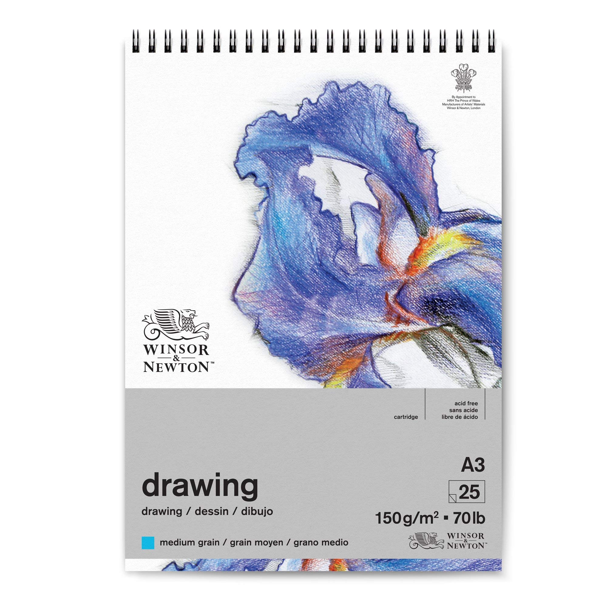Winsor and Newton 6691007 Drawing Medium Spiral Pad, A3 Size, 25 Sheet, 150gsm, Pack of 3