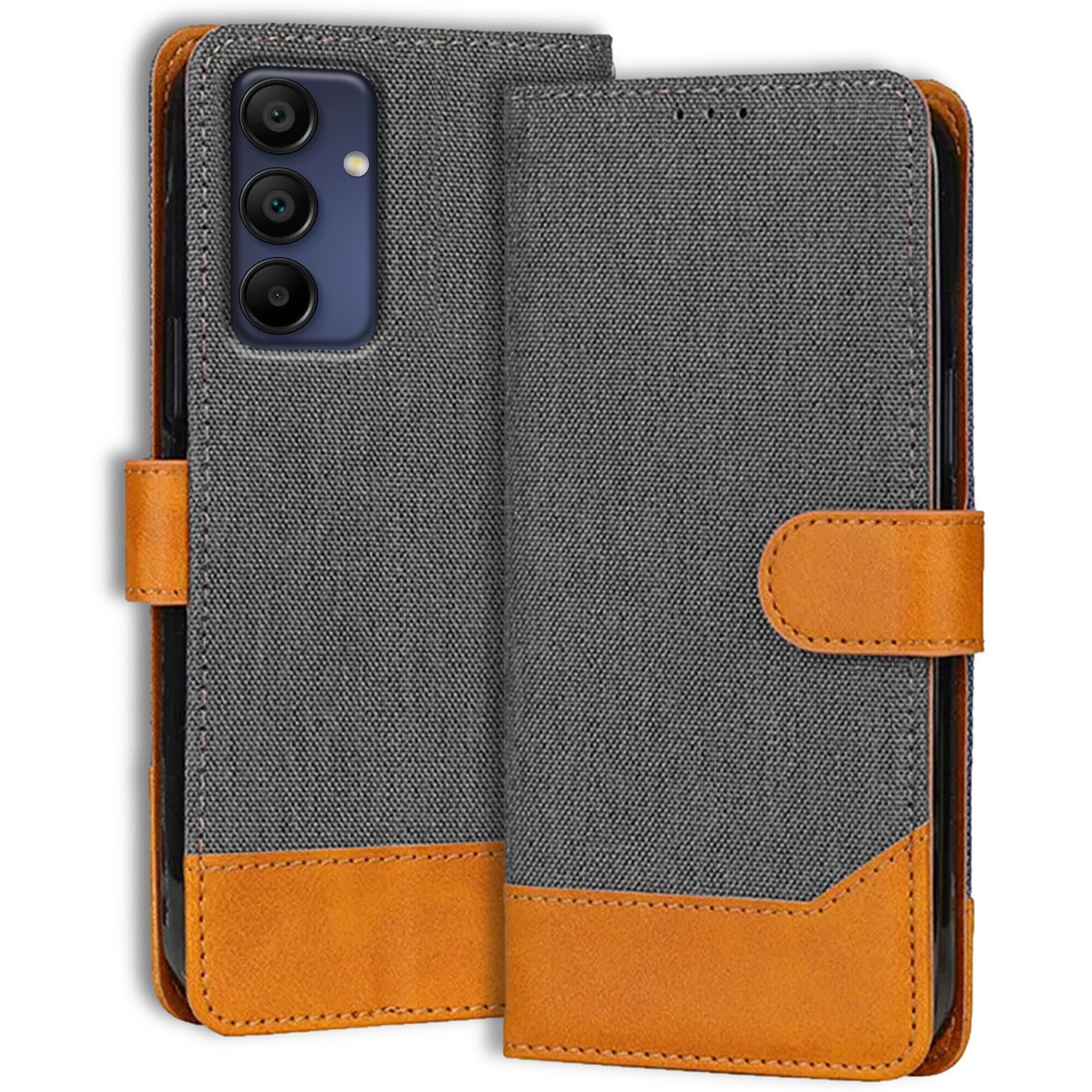 Accesorios Samsung A15 5G Flip Back Cover Case | Denim Fabric | Eco-Friendly Leather | Magnetic Closure | Shockproof Stylish Mobile Flip Cover for Samsung Galaxy A15 5G (Grey) (B0D2DQFNZ7) Amazon Price History, Amazon Price Tracker
