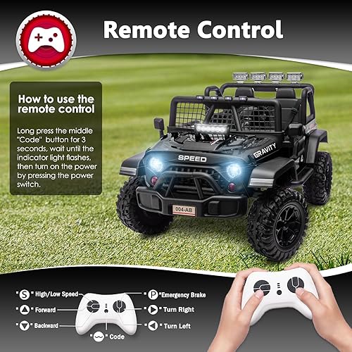 Miniatura 4 de Sopbost Camión de Montar de 24V 7Ah de 2 Asientos, Juguete de Montar para Niños Grandes, Coche de Montar con Control Remoto, Automóvil Eléctrico