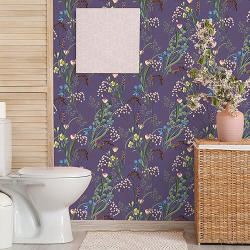 Miniatura 3 de VEELIKE Papel tapiz floral de flores silvestres secas, despegar y pegar para dormitorio, habitación de niñas, 17.7 x 354 pulgadas, autoadhesivo,