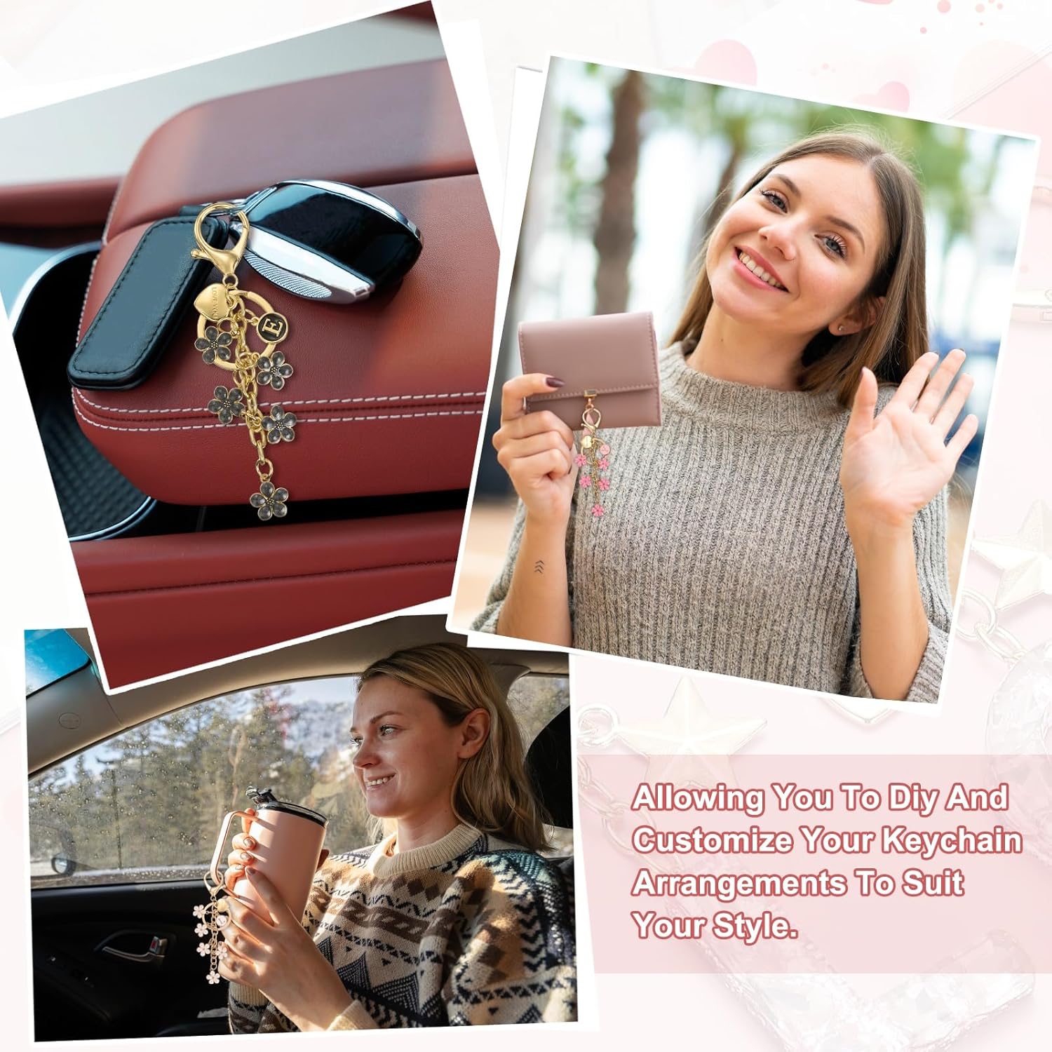 PATIKIL Initial Letter Keychain, Cute Flower Key Chain Women Bling Key Chains for Bag Backpack - Image 5