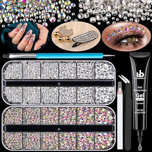 Juego de diamantes de imitación para uñas, kit de manicura con pegamento de diamantes de imitación, cristal AB con parte trasera plana de 0.18 a