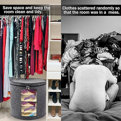 Miniatura 10 de HAIBEIR Caja de almacenamiento para ropa de material de fieltro, suave y cómodo, organizador de sombreros plegable redondo de viaje con tapa para