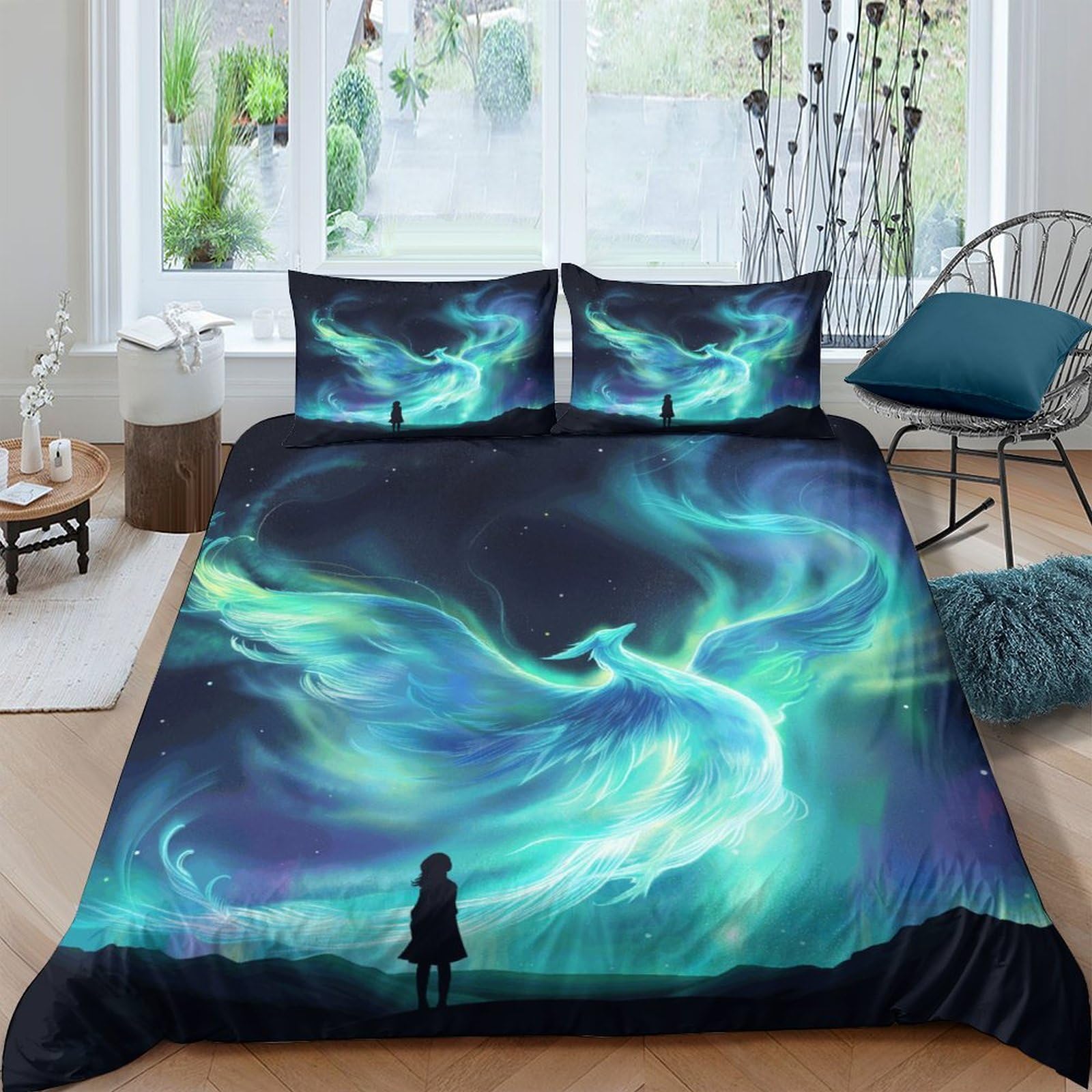 Housse de couette fermeture éclair Phénix 3D lit double anti-acarien microfibre