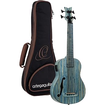 Ortega Guitars Bamboo Series E-Acoustic Bass Ukulele - Bamboo Blue Solid bamboo with F-sound hole satin finish stone washed incl. pro gig bag RUSWB-UB