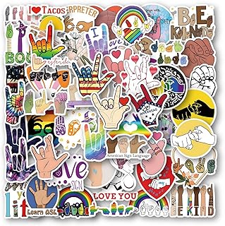 50Pcs ASL Stickers,American Sign Language Stickers, Vinyl Waterproof Decals for Water Bottle Bicycle Motorcycle Skateboard Laptop Luggage