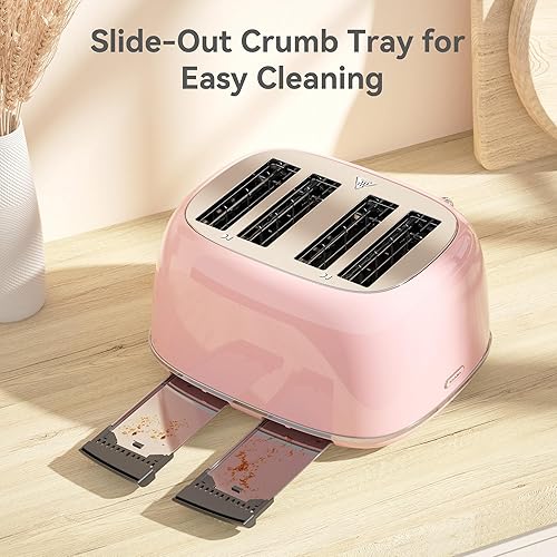 Miniatura 6 de Tostadora de 4 rebanadas, acero inoxidable retro con 6 ajustes de sombra de pan, tostadora de ranuras de 1.5 pulgadas de ancho con funciones de