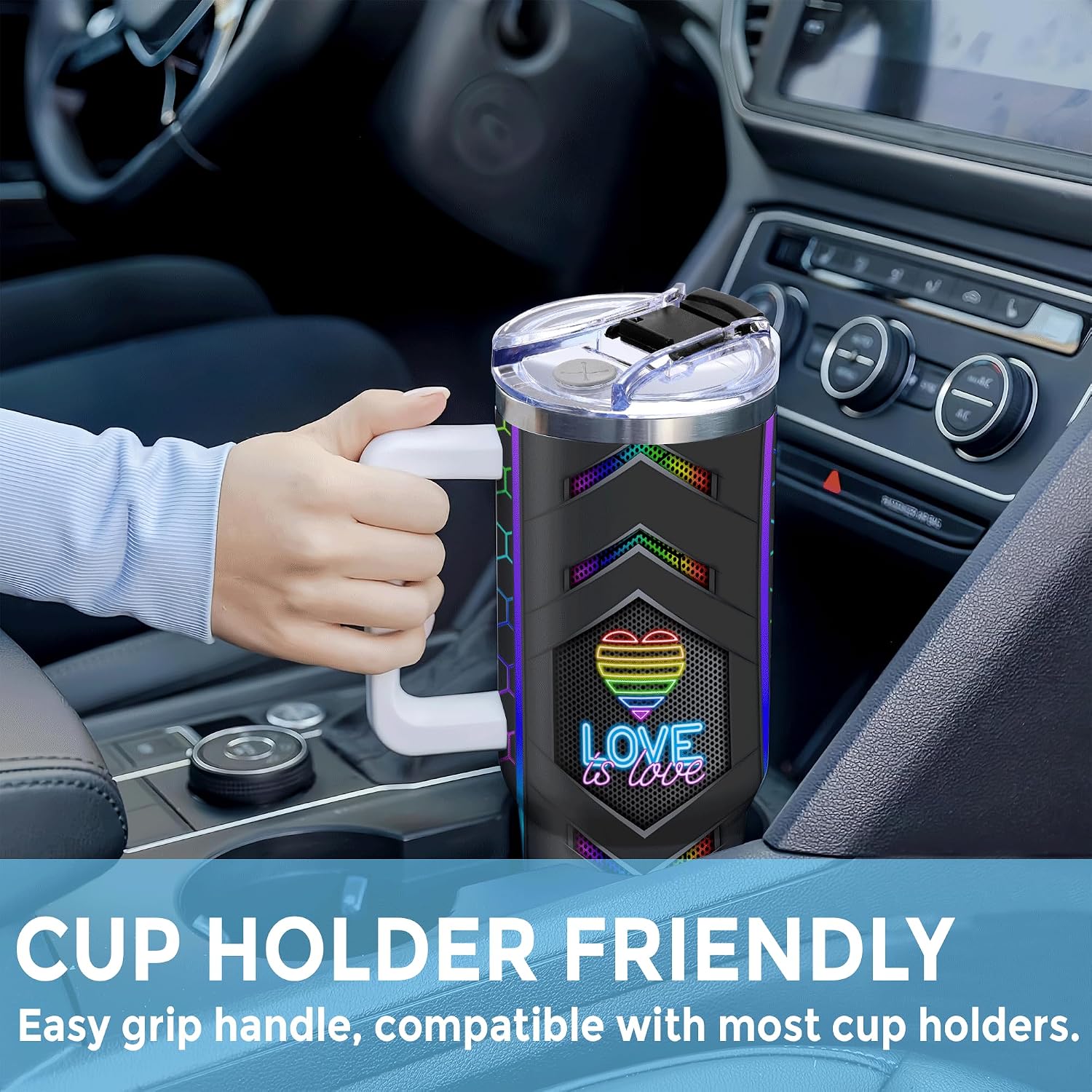Hyturtle Personalized 2D Printed LGBT 40oz Tumbler with Handle and Straw, Rainbow Pride Gifts For Gay Lesbian Bisexual Transgender on Birthday Custom Insulated Stainless Steel Travel Cup With Lid
