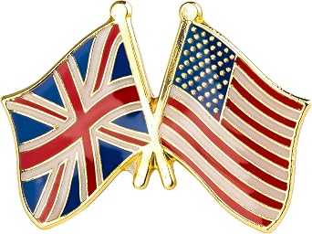 United Kingdom & USA United States Of America Friendship UK Union Jack Flag Enamel Lapel Pin Badge   2.4cm x 1.9cm   Crossed US and British Flags