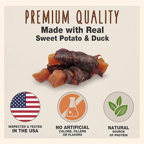 Cadet Gourmet Sweet Potato & Duck Dog Treats Wraps - Healthy & Natural Sweet Potato & Duck Dog Training Treats for Small & Large Breeds - Inspected & Tested in USA (14 oz.)