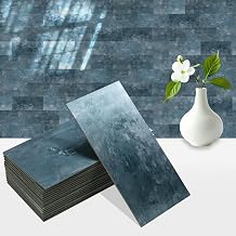 100 Sheets Metallic Peel and Stick Backsplash Tiles, 3"x6" Vibrant Layered-Color Stick On Wall Tiles for Kitchen Bathroom Home & Commercial Decor Waterproof, Heat Resistant Navy Blue