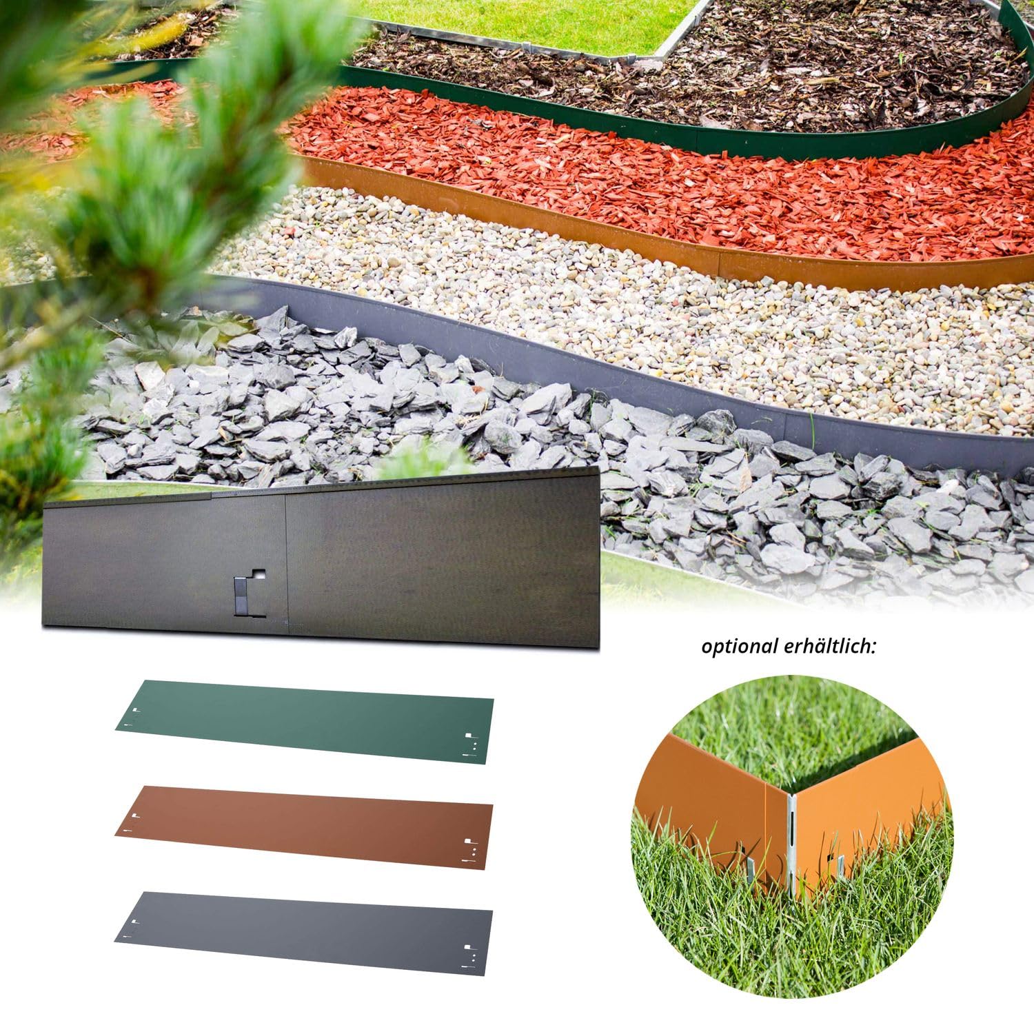 Rasenkante Metall - 11,40m Verlegelänge - Garten Metallbeeteinfassung 18,5cm hoch - Stabile Metallbeetbegrenzung feuerverzinkt - 10er Set Metallrasenkante je 1,2m Länge - Verformbar & Ultraleicht