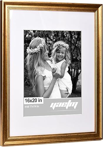Miniatura 2 de Yaetm Portarretratos dorado de 16 x 20 pulgadas con paspartú de 11 x 14 pulgadas, juego de 4 unidades, molduras de 1.4 pulgadas de ancho y marco