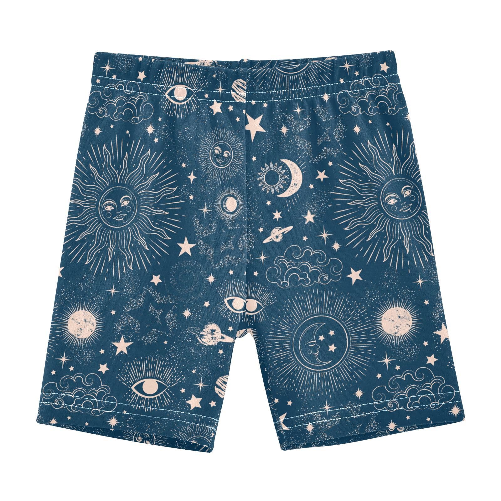 JHKKU Girls Sun Moon Cosmos Astrology Shorts Cotton Cartwheel Bike Kids Biker Under Dress Dance Short Girl Clothes 10Y