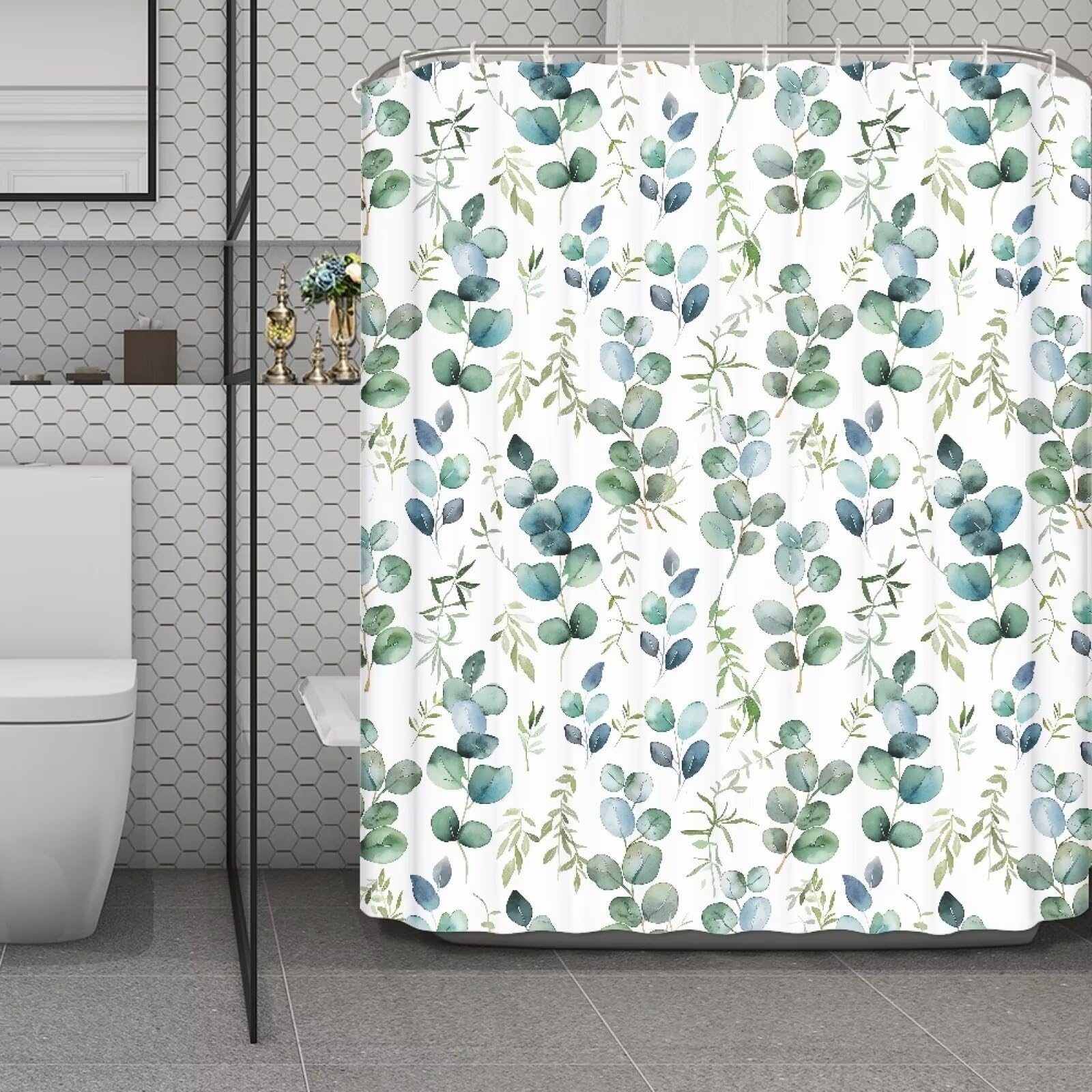 Vanideaoty Green Leaves Bathroom Shower Curtain Washable Shower Curtain with 12 Hooks Bath Accessories Fabric Can be Used in Campers, School Showers