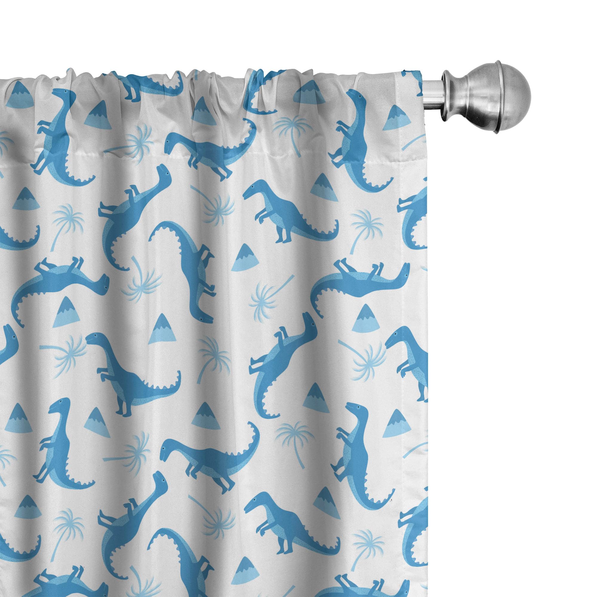 ABAKUHAUS Dino 2 Panel Curtain Set, Monotone Funny Dinosaurs with Palms and Volcano on a Plain Background - Image 4