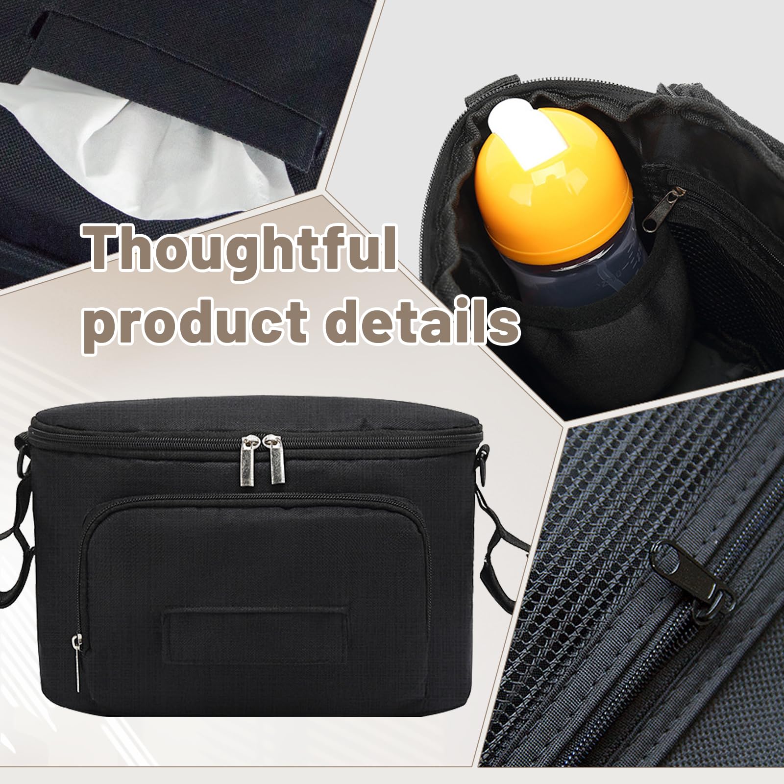 Multifunzione Borsa Organizer per Passeggino, Borsa Cambio Neonato, Impermeabile Borsa per Passeggino con Tracolla, Usato Come Borsa da Trasporto, Organizer Universale per Passeggino (Nero)