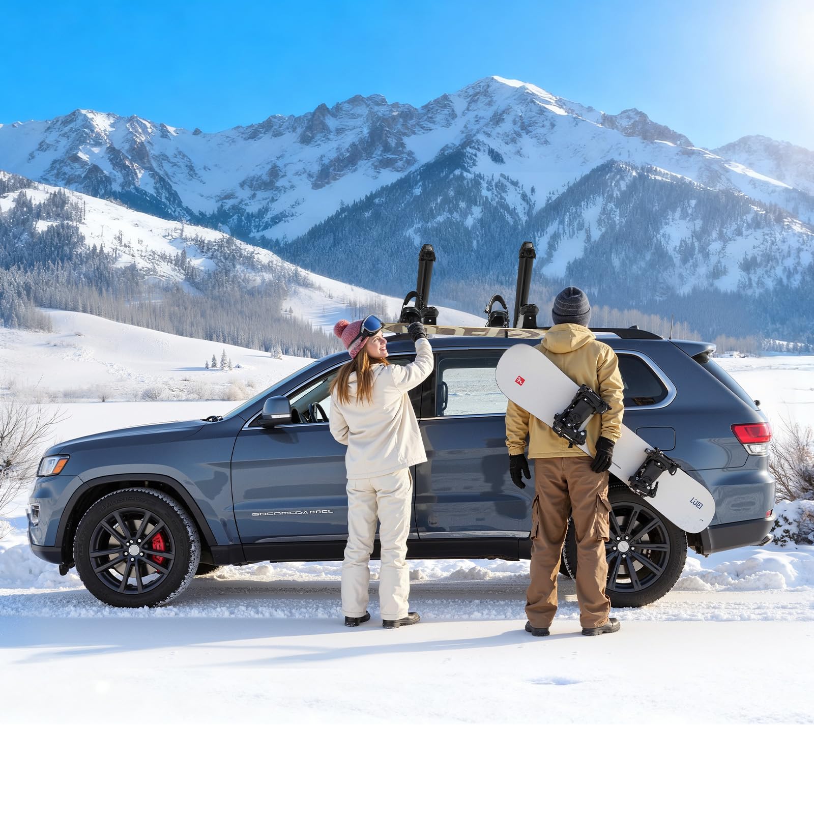 VEVOR Porte-skis sur barre de toit 715 mm, support pour planche à neige universel en aluminium avec verrou, capacité 6 paires de skis ou 4 planches, compatible avec la plupart des barres transversales