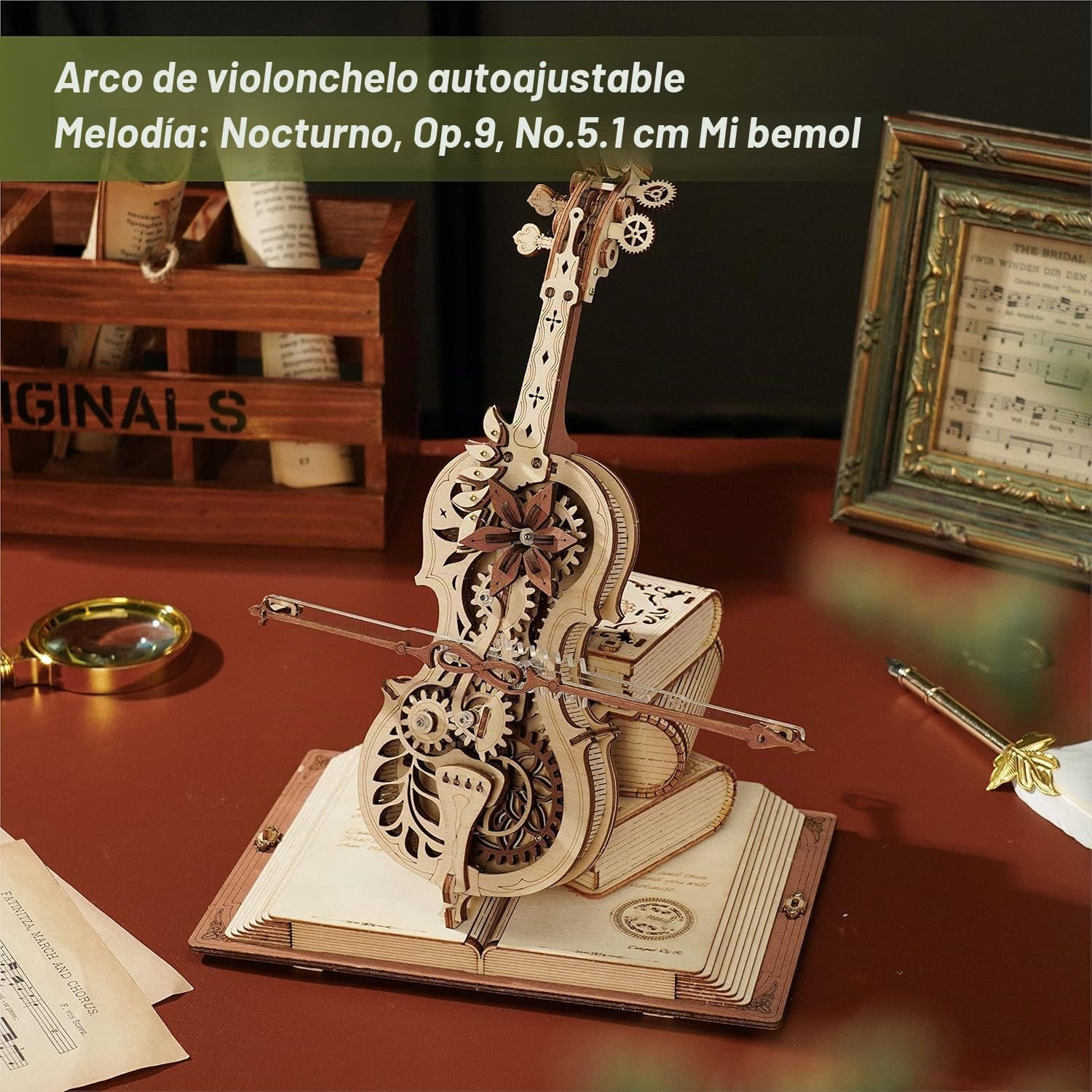 ROBOTIME Cello Mágico Caja de Música 3D con Movimiento