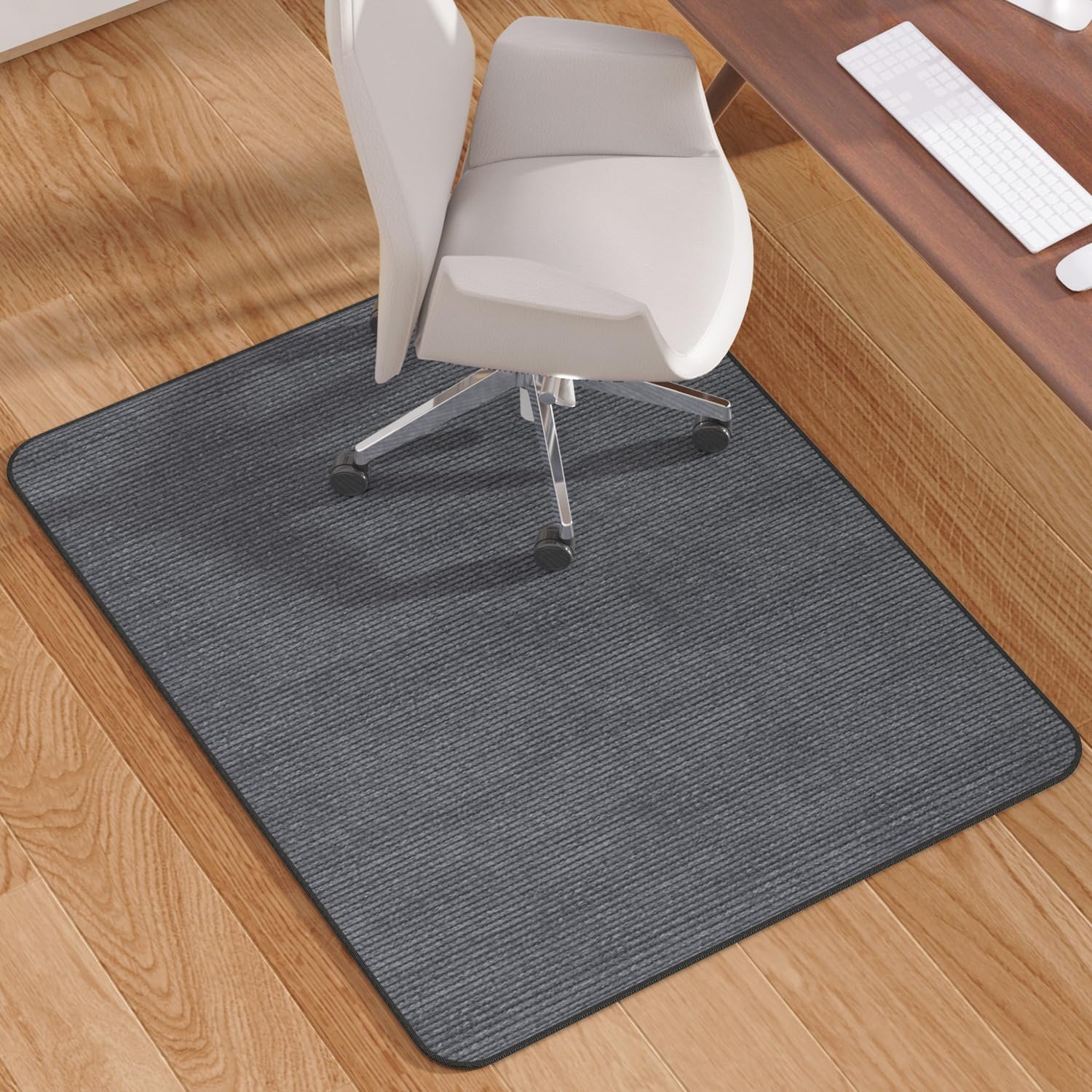 Blvornl Office Chair Mat for Hardwood Floor and Low Pile Carpet, 35" x 48" Corduroy Surface Desk Rolling Chair Mat for Hard Floors, Heavy Duty Carpeted Floor Protector Rug for Home Office, Dark Grey 35" x 48" Dark Grey